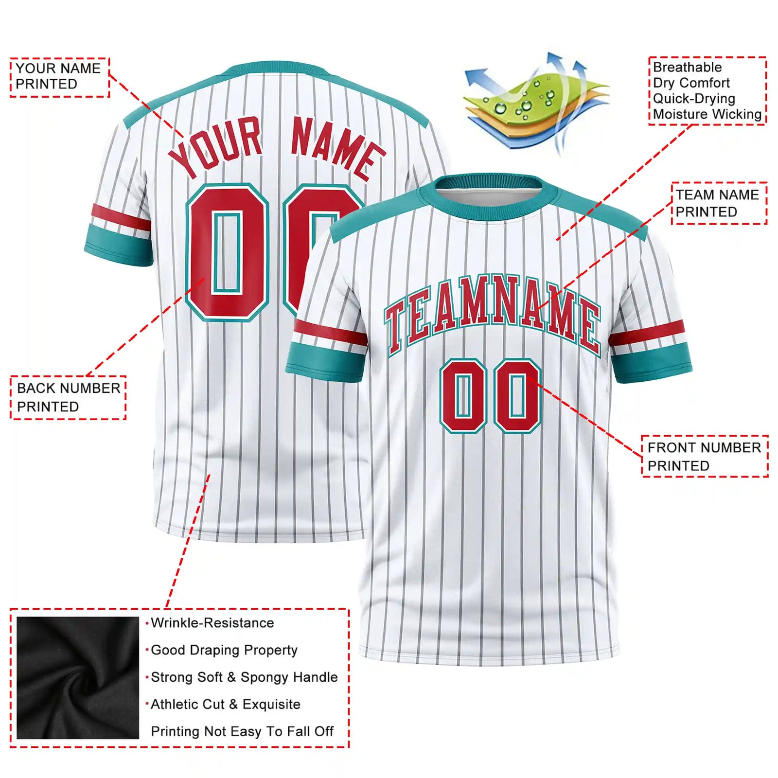 Custom White Gray-Aqua Pinstripe Pattern Design Performance T-Shirt