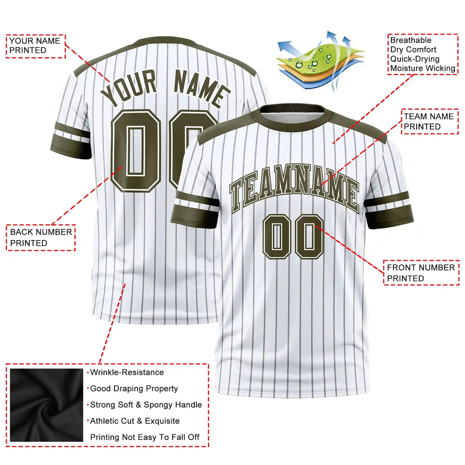 Custom White Gray-Olive Pinstripe Pattern Design Performance T-Shirt