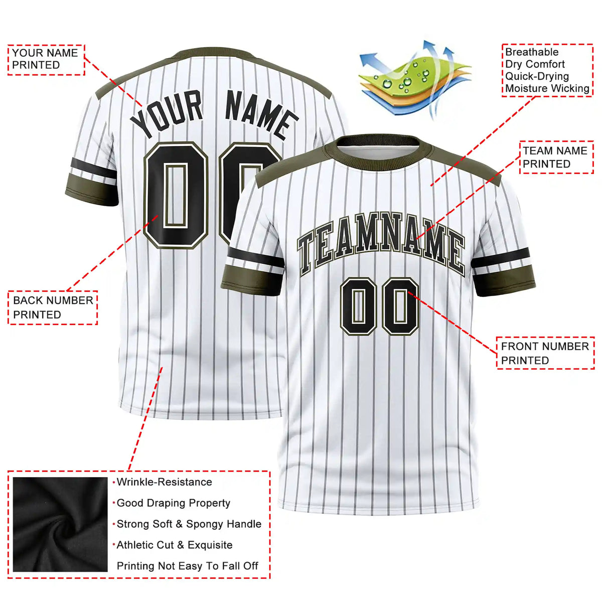 Custom White Gray-Olive Pinstripe Pattern Design Performance T-Shirt