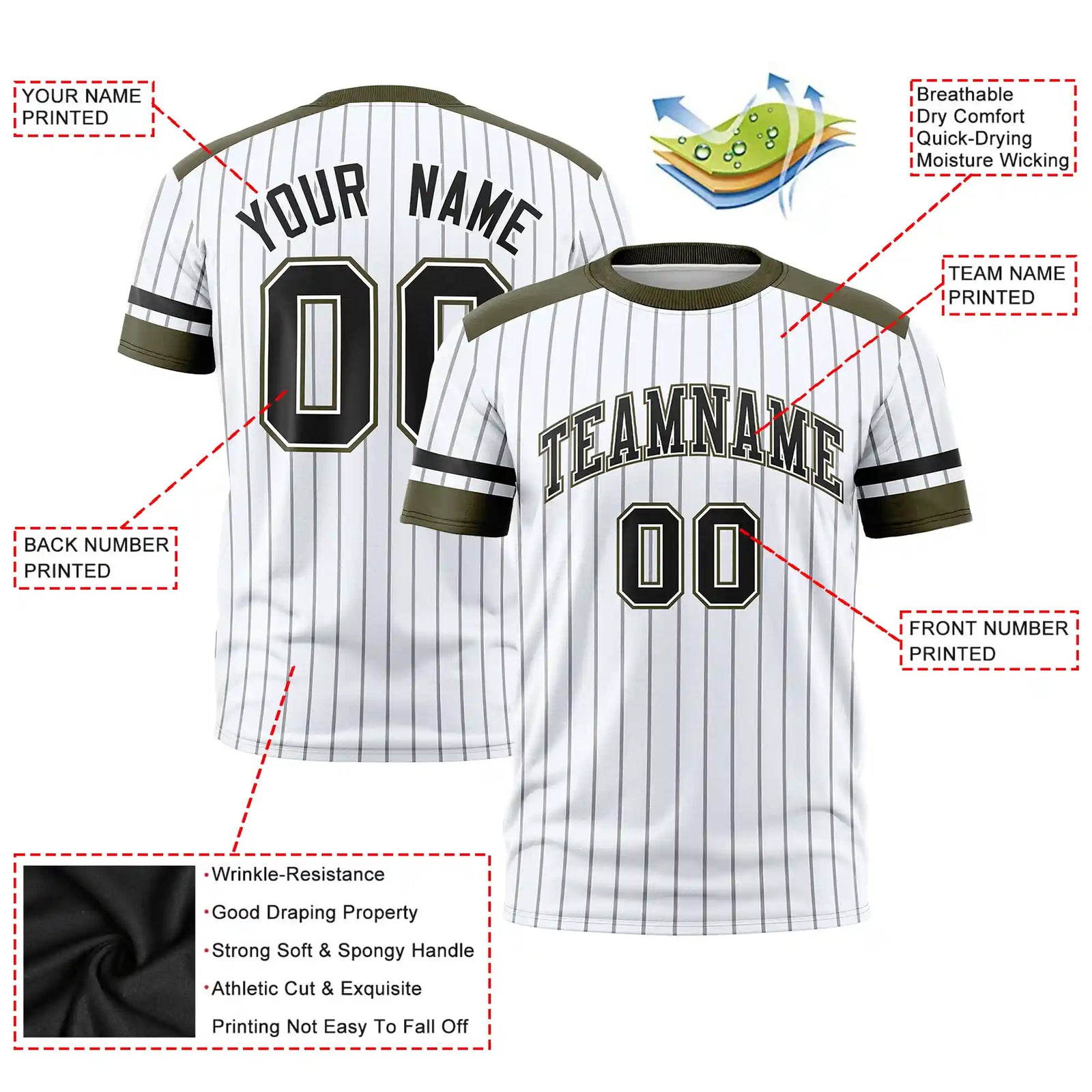 Custom White Gray-Olive Pinstripe Pattern Design Performance T-Shirt