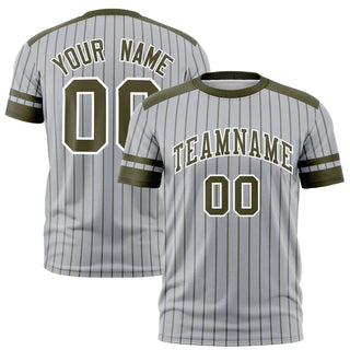 Custom Gray Olive-Olive Pinstripe Pattern Design Performance T-Shirt - Style 1