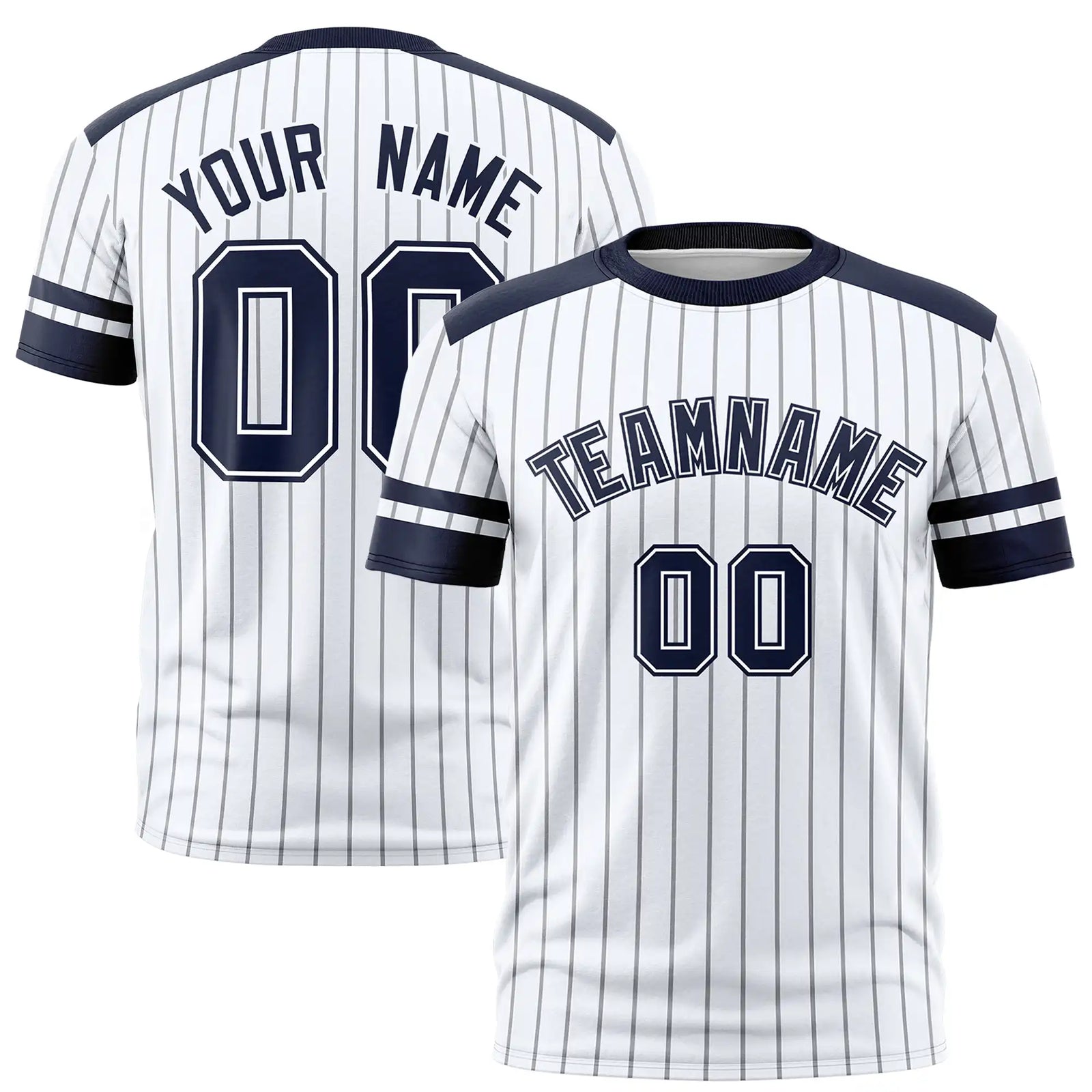 Custom White Gray-Navy Pinstripe Pattern Design Performance T-Shirt