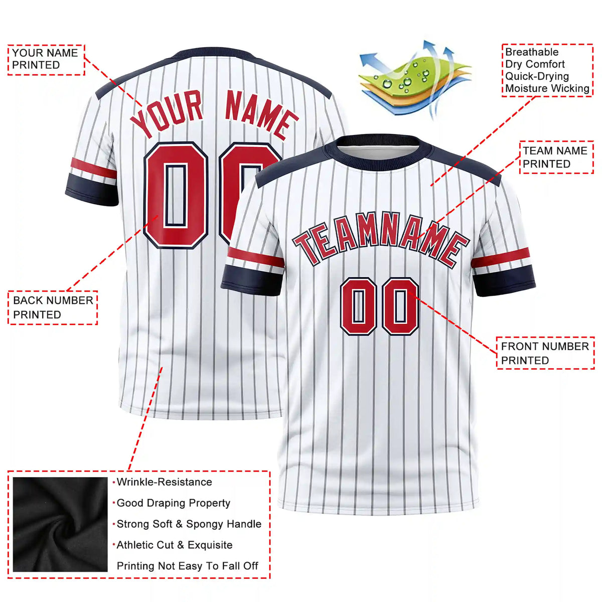 Custom White Gray-Navy Pinstripe Pattern Design Performance T-Shirt