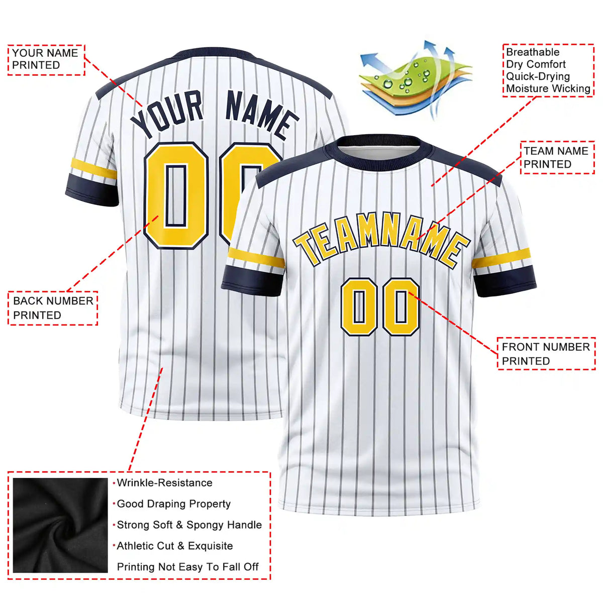 Custom White Gray-Navy Pinstripe Pattern Design Performance T-Shirt