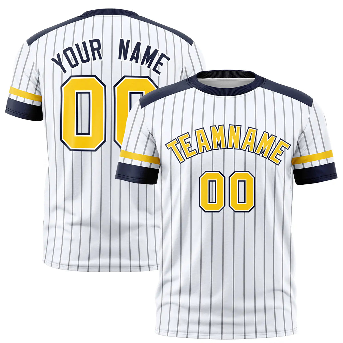 Custom White Gray-Navy Pinstripe Pattern Design Performance T-Shirt