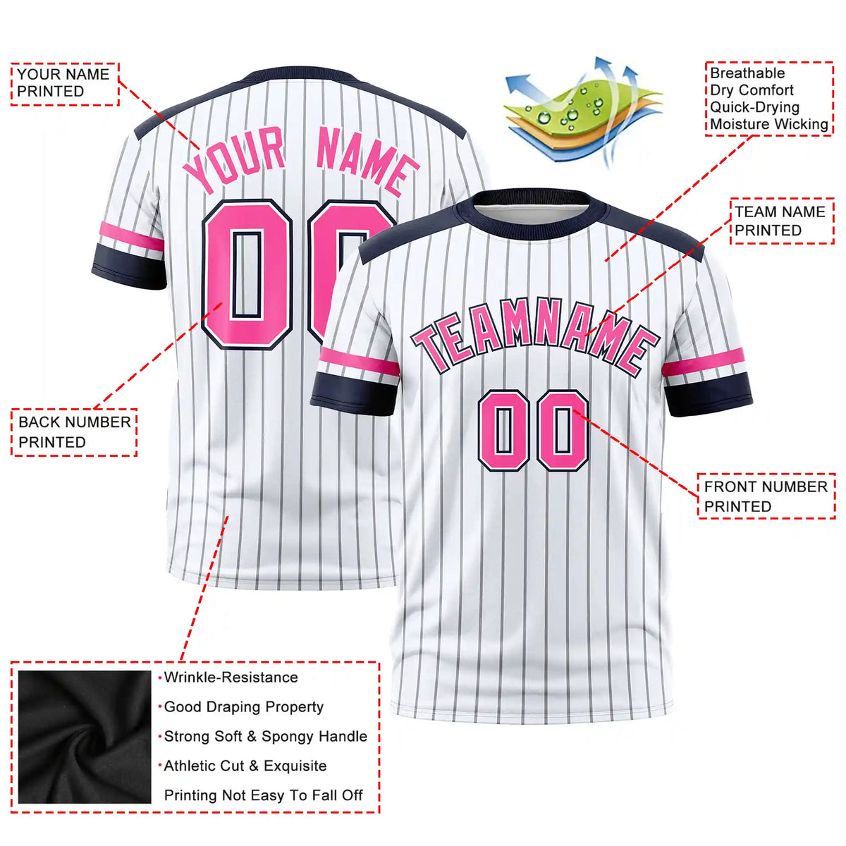 Custom White Gray-Navy Pinstripe Pattern Design Performance T-Shirt