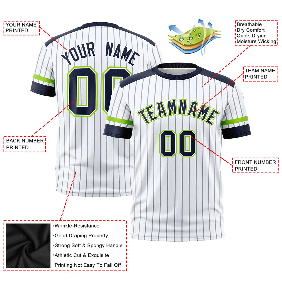 Custom White Gray-Navy Pinstripe Pattern Design Performance T-Shirt
