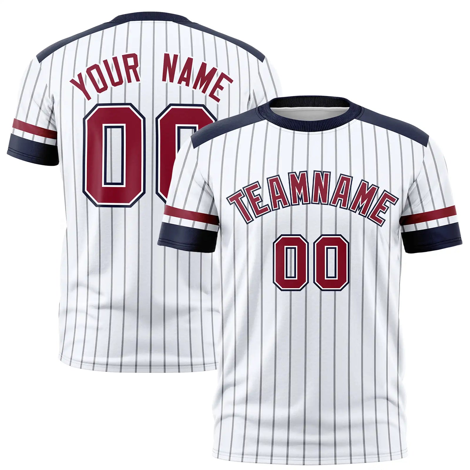 Custom White Gray-Navy Pinstripe Pattern Design Performance T-Shirt