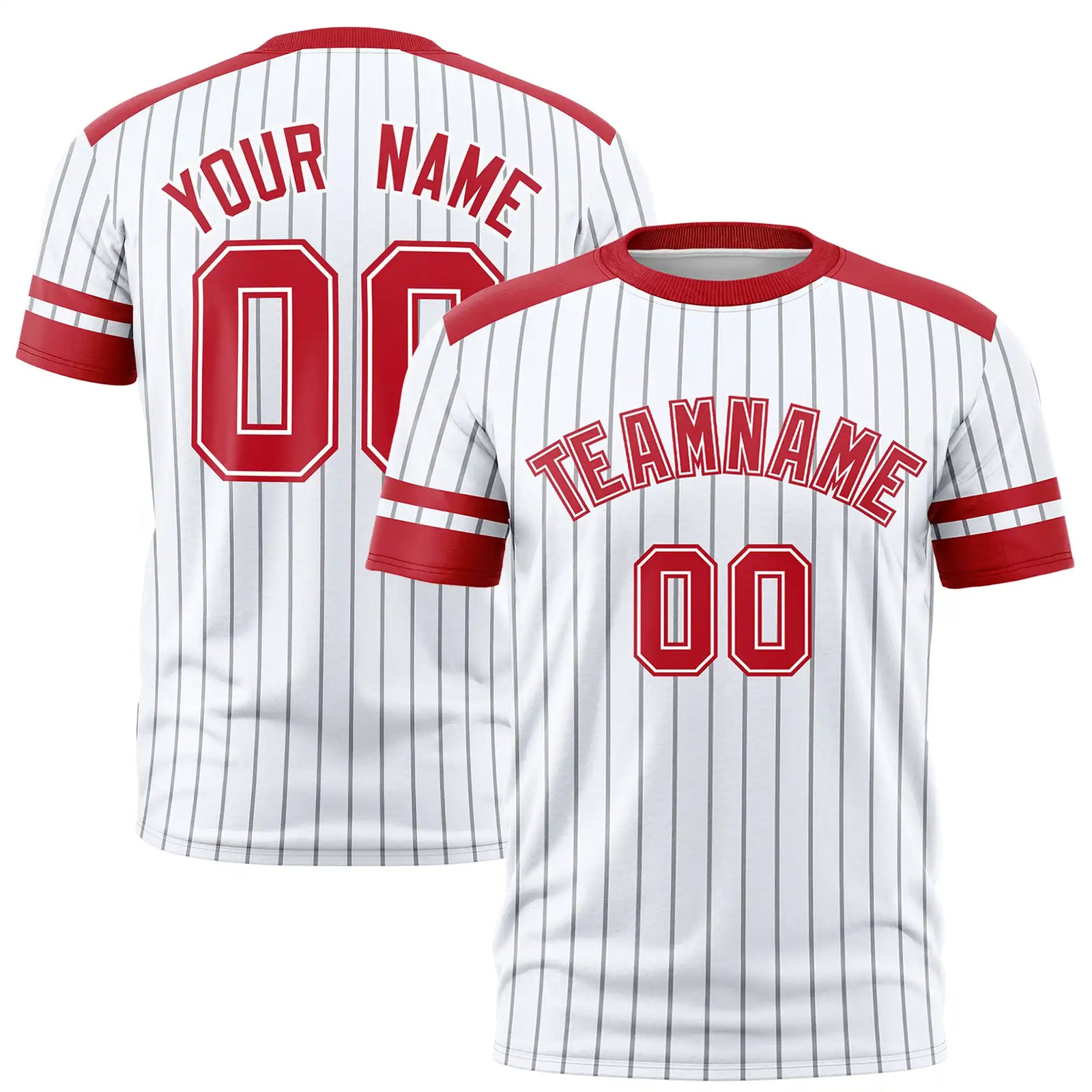 Custom White Gray-Red Pinstripe Pattern Design Performance T-Shirt
