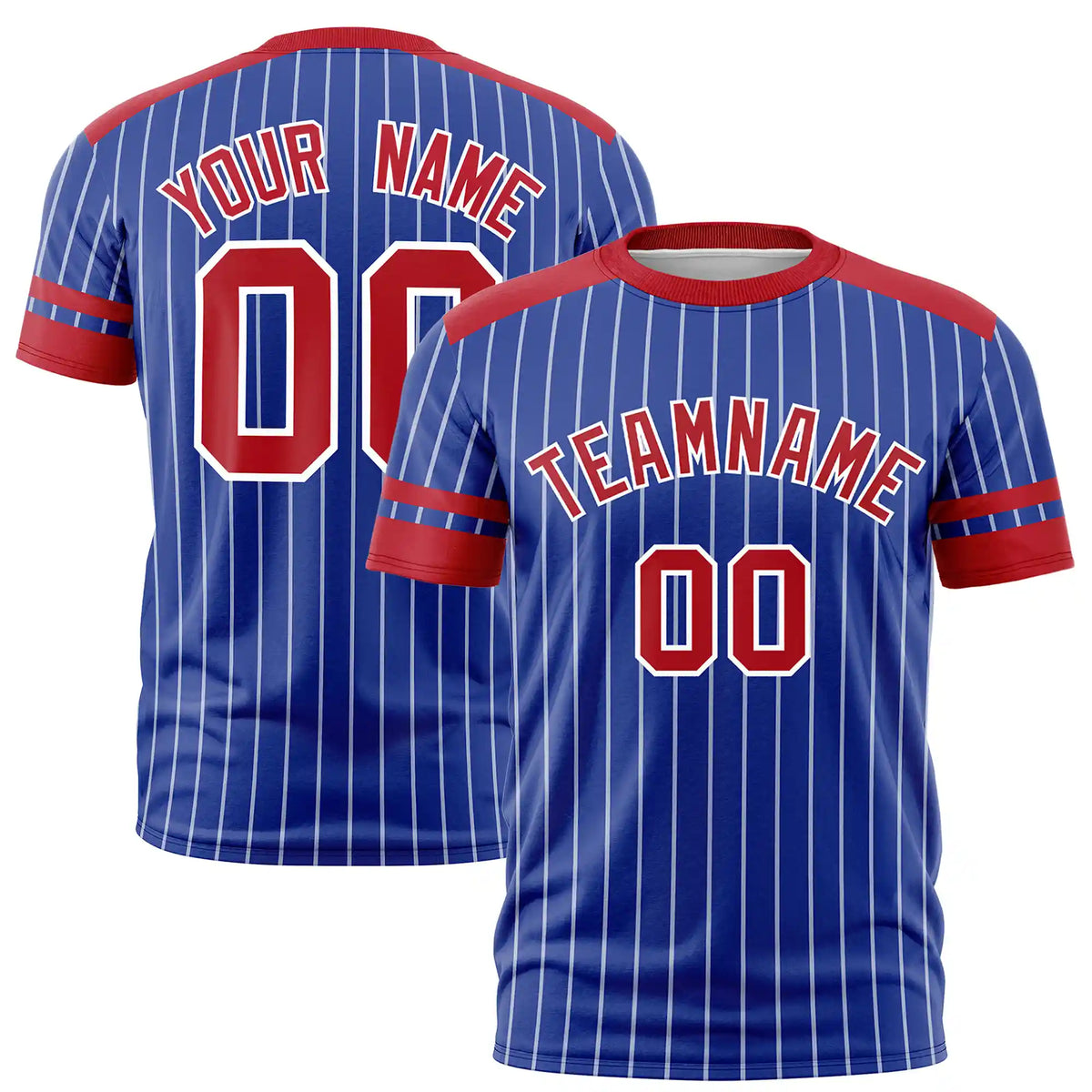 Custom Royal Blue White-Red Pinstripe Pattern Design Performance T-Shirt