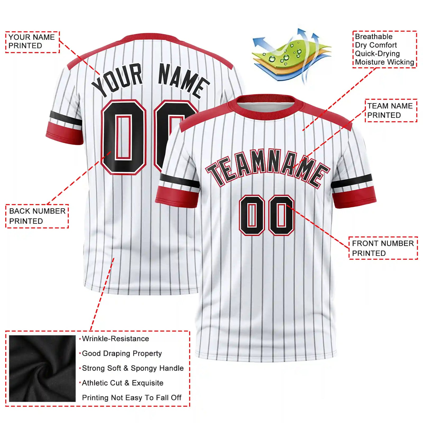 Custom White Gray-Red Pinstripe Pattern Design Performance T-Shirt