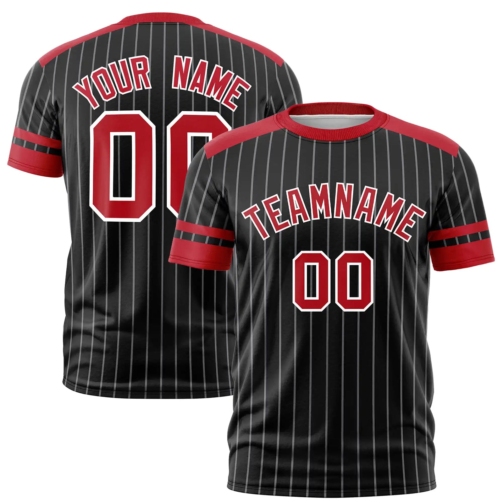 Custom Black Gray-Red Pinstripe Pattern Design Performance T-Shirt