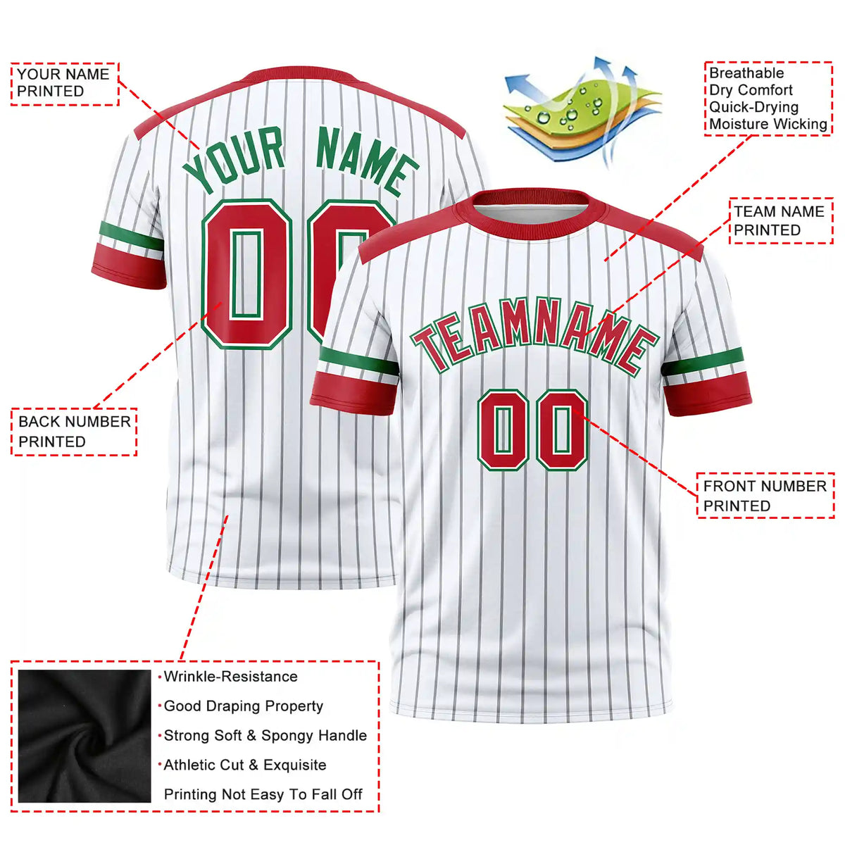 Custom White Gray-Red Pinstripe Pattern Design Performance T-Shirt