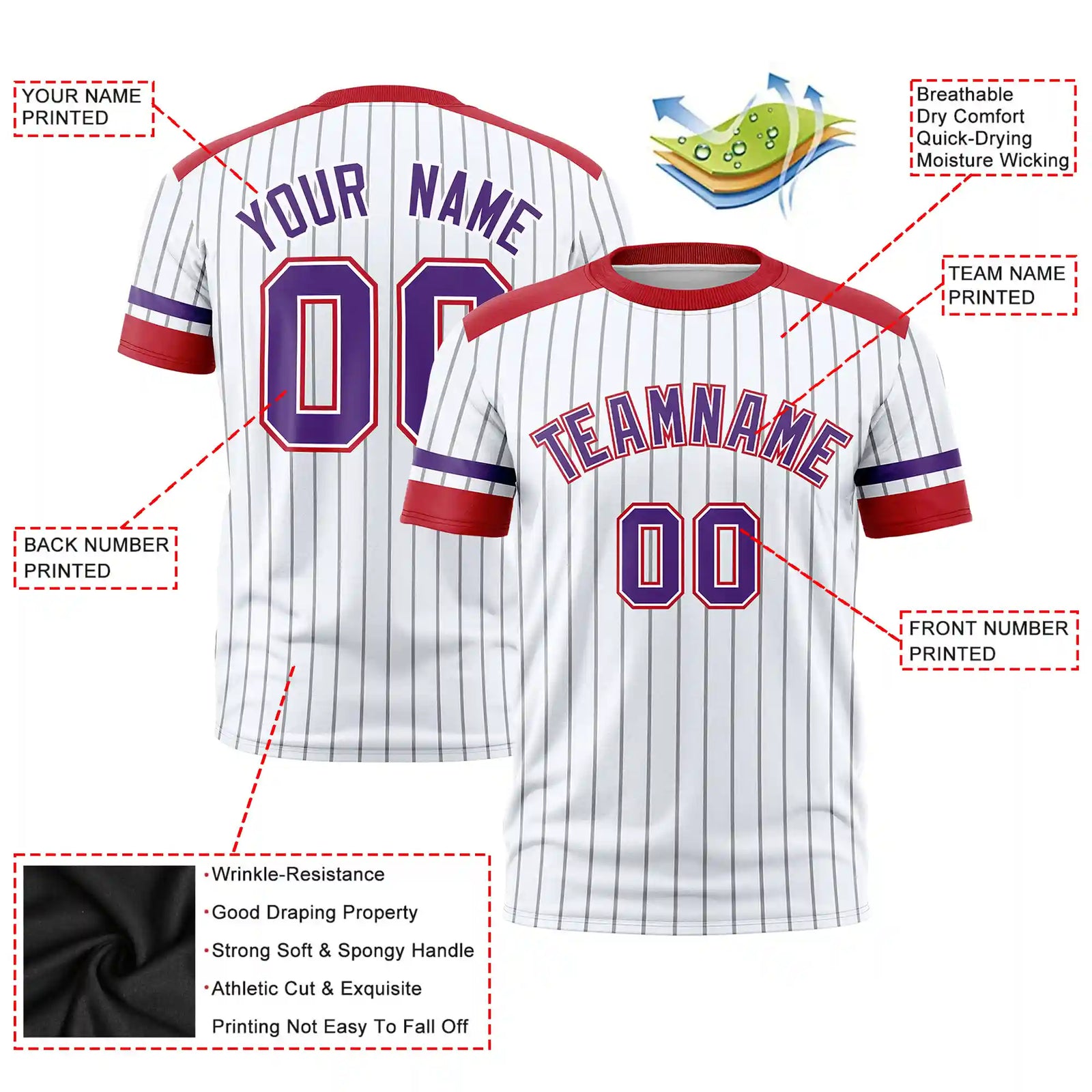 Custom White Gray-Red Pinstripe Pattern Design Performance T-Shirt