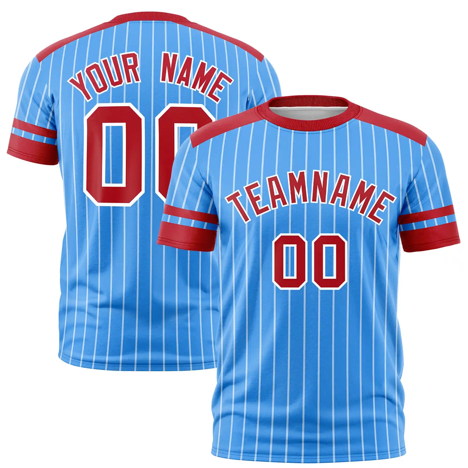 Custom Powder Blue White-Red Pinstripe Pattern Design Performance T-Shirt