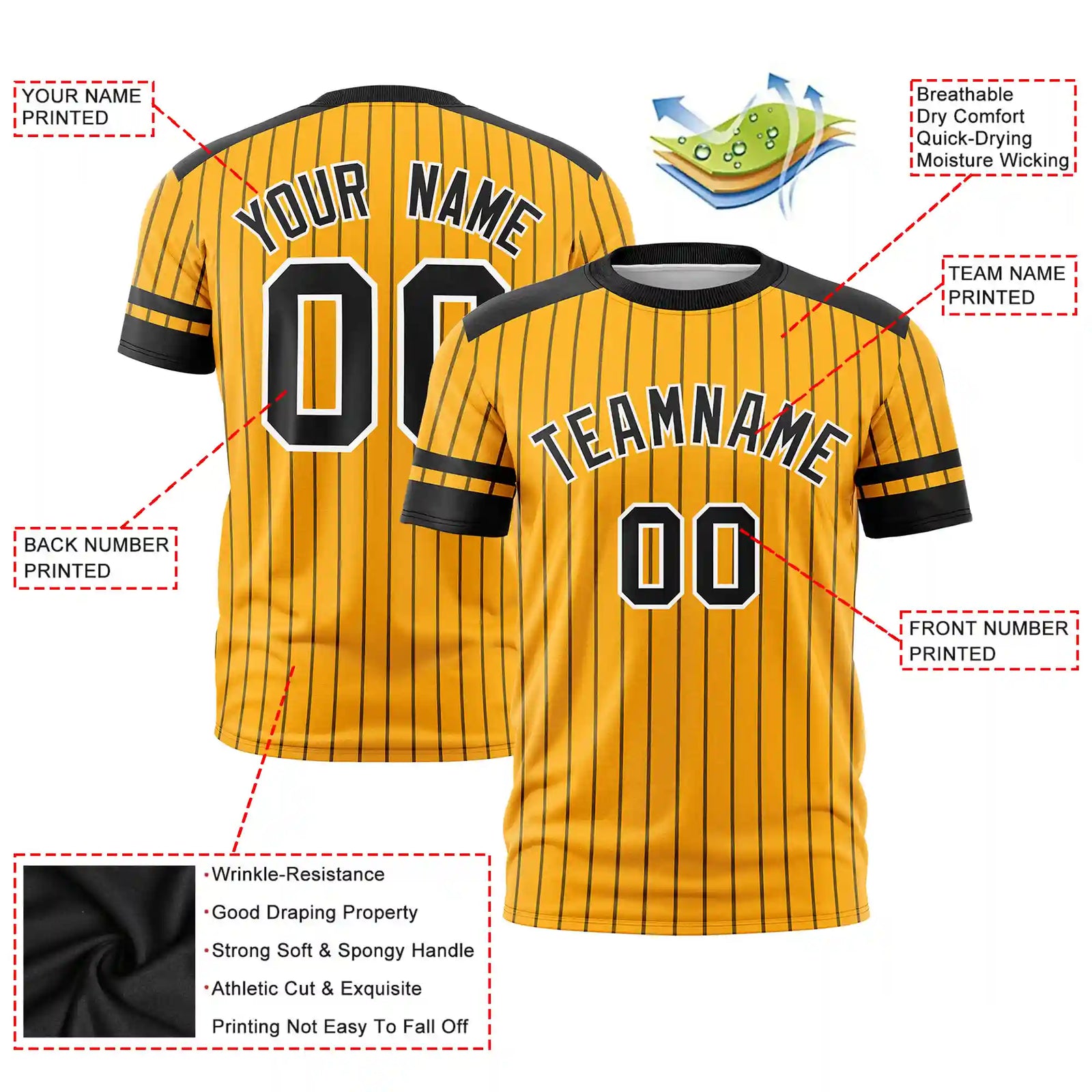 Custom Yellow Black-White Pinstripe Pattern Design Performance T-Shirt