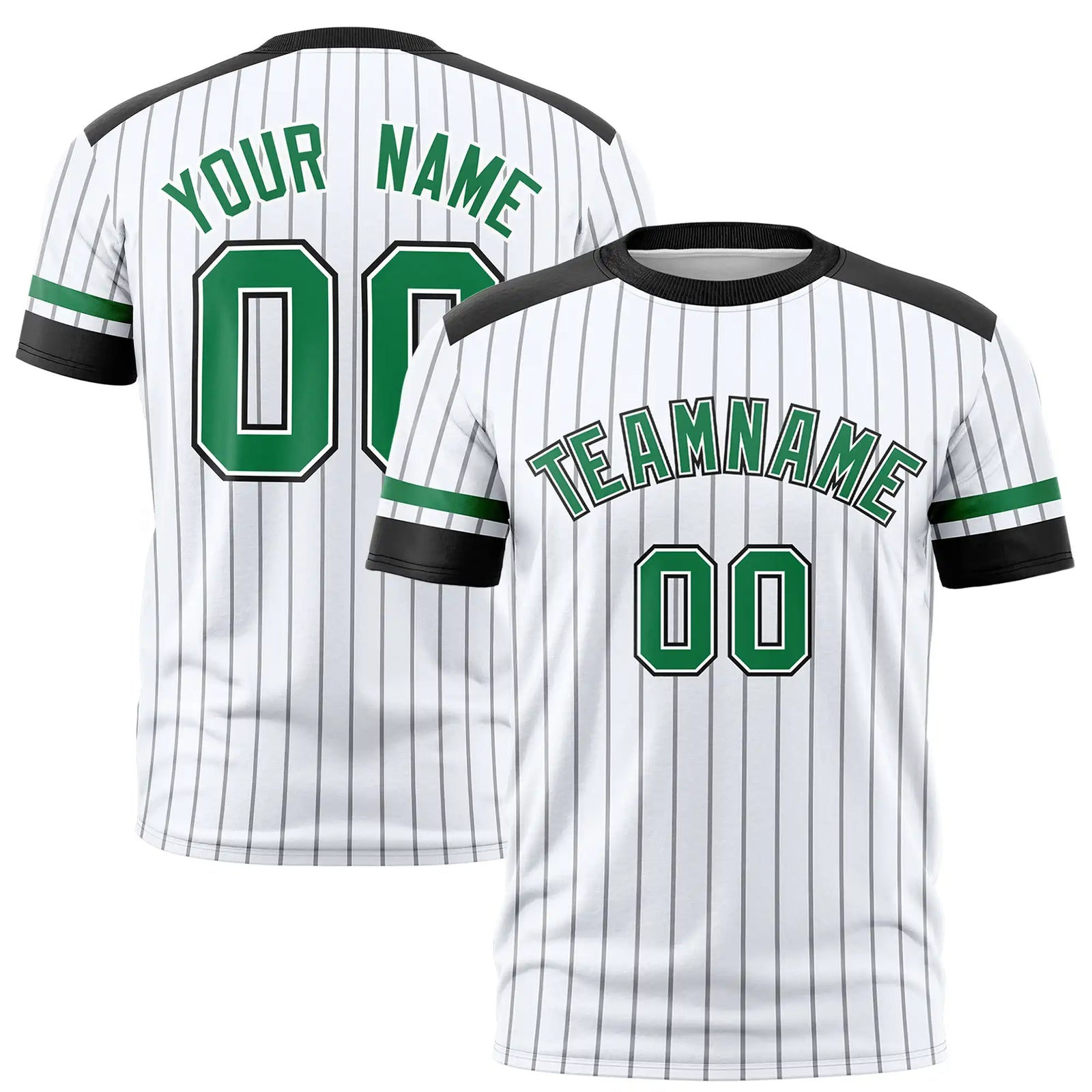 Custom White Black-Kelly Green Pinstripe Pattern Design Performance T-Shirt