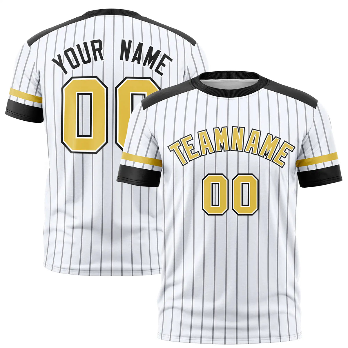 Custom White Black-Old Gold Pinstripe Pattern Design Performance T-Shirt