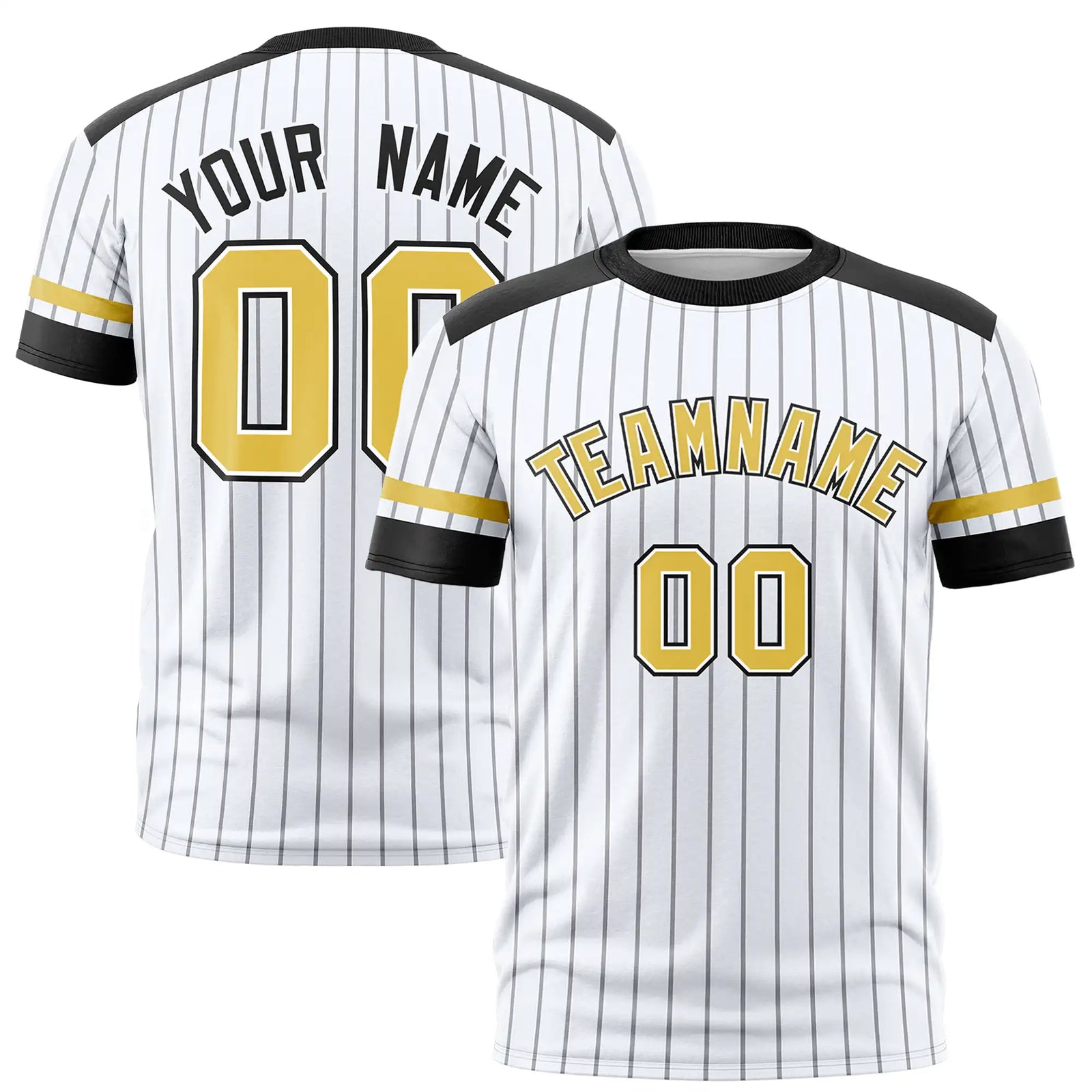 Custom White Black-Old Gold Pinstripe Pattern Design Performance T-Shirt