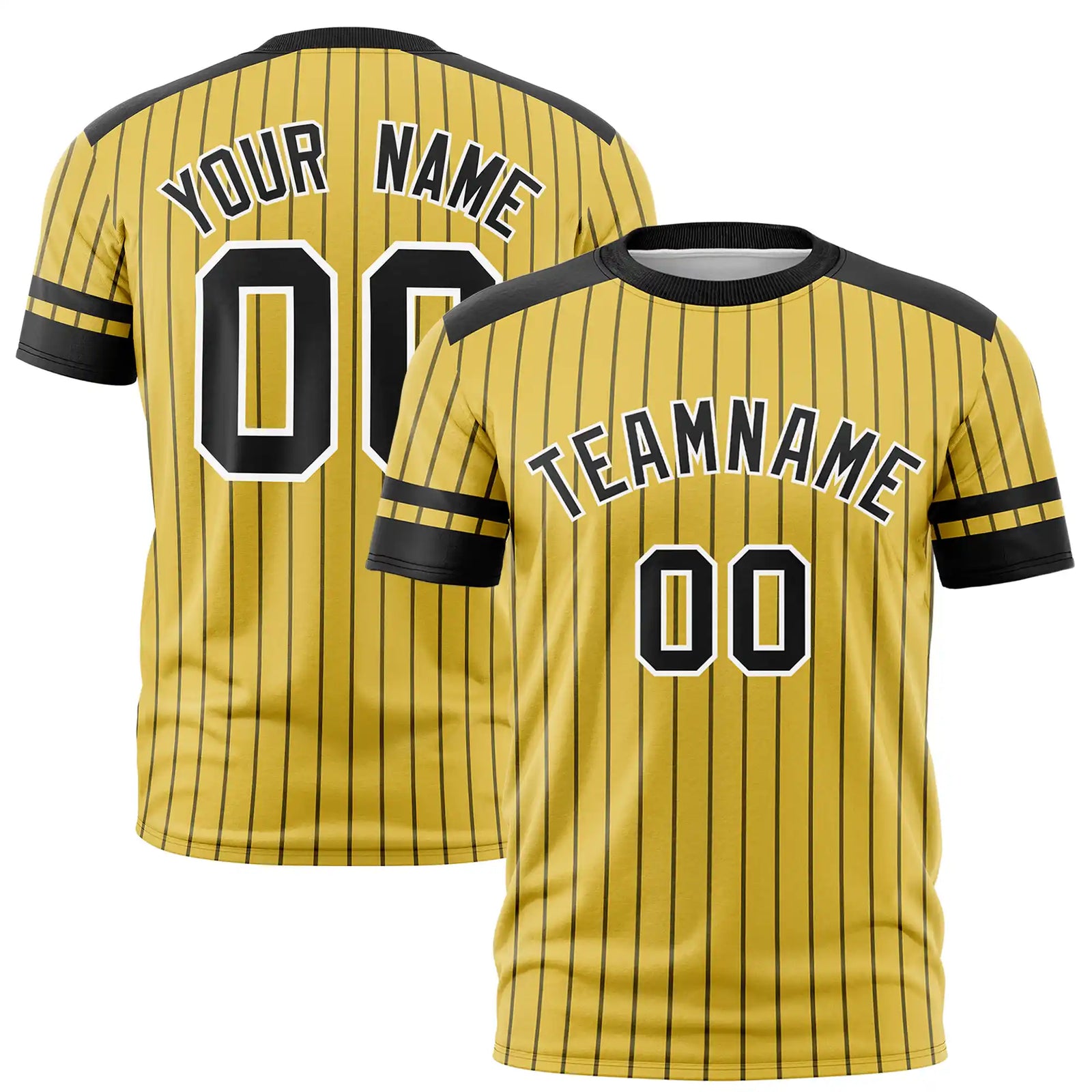 Custom Gold Black-White Pinstripe Pattern Design Performance T-Shirt