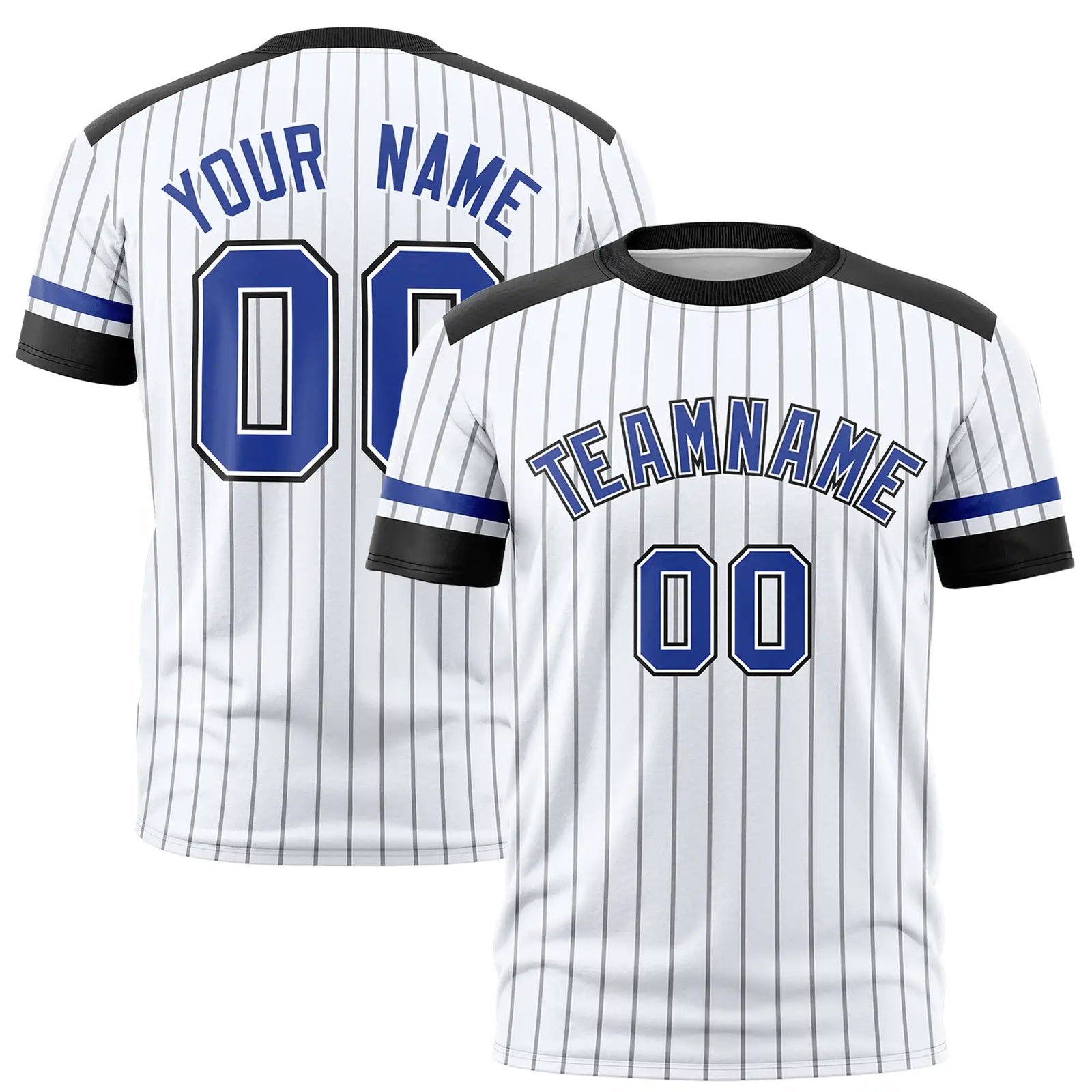 Custom White Black-Royal Blue Pinstripe Pattern Design Performance T-Shirt