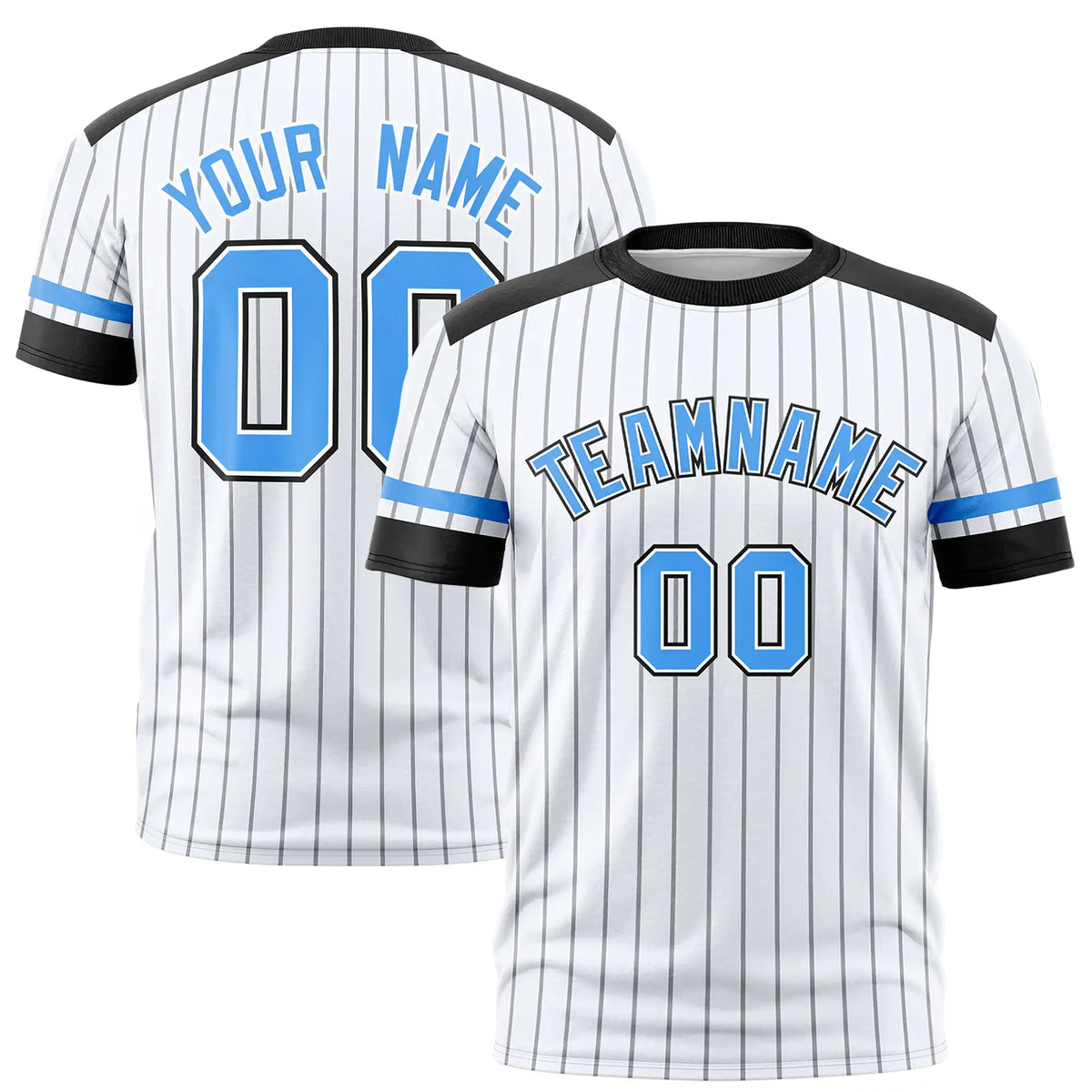 Custom White Black-Powder Blue Pinstripe Pattern Design Performance T-Shirt