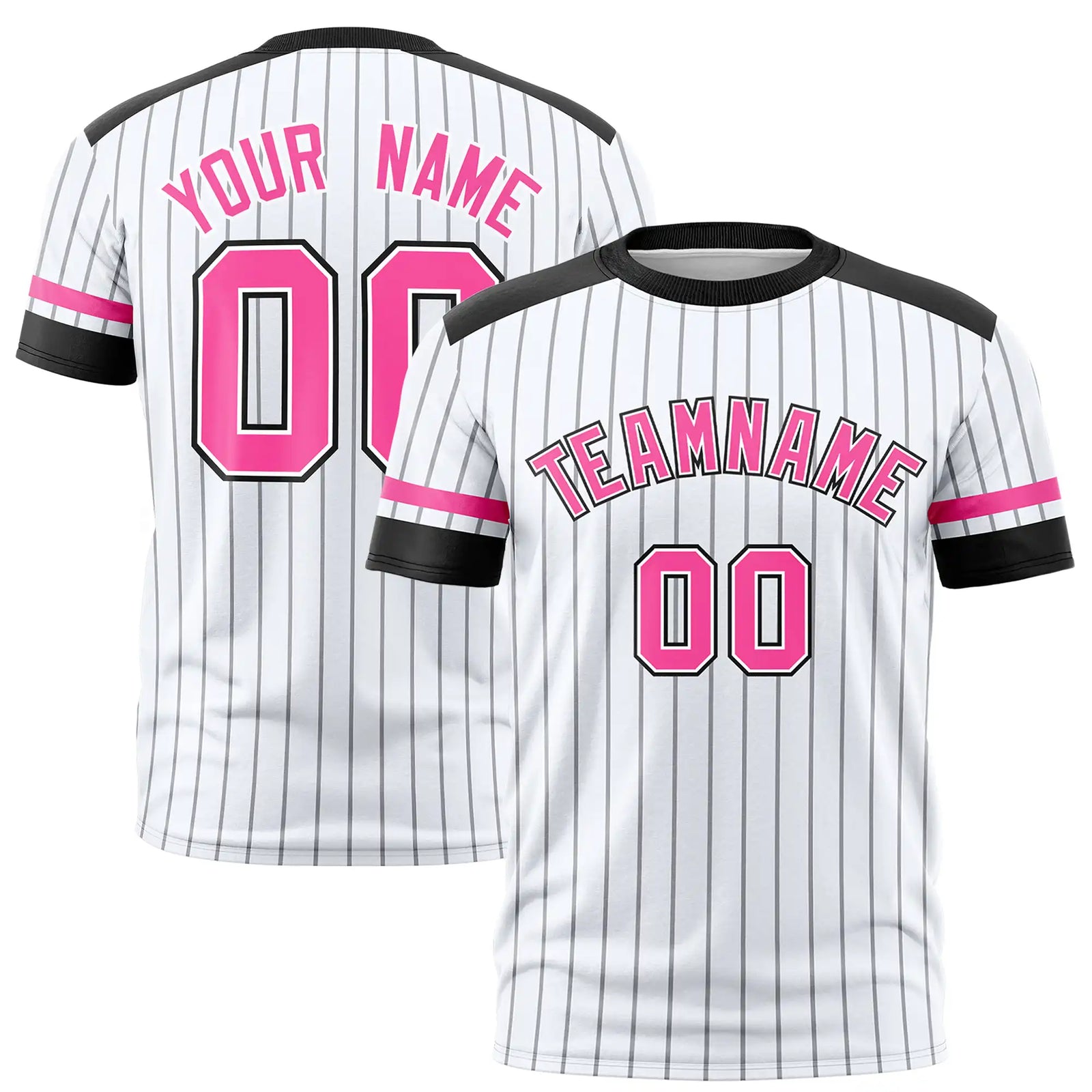 Custom White Black-Pink Pinstripe Pattern Design Performance T-Shirt