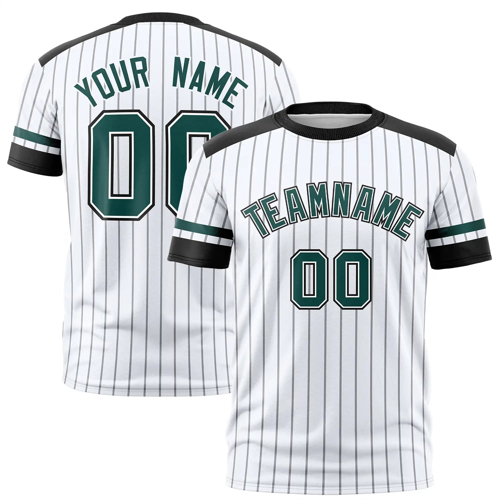 Custom White Black-Midnight Green Pinstripe Pattern Design Performance T-Shirt