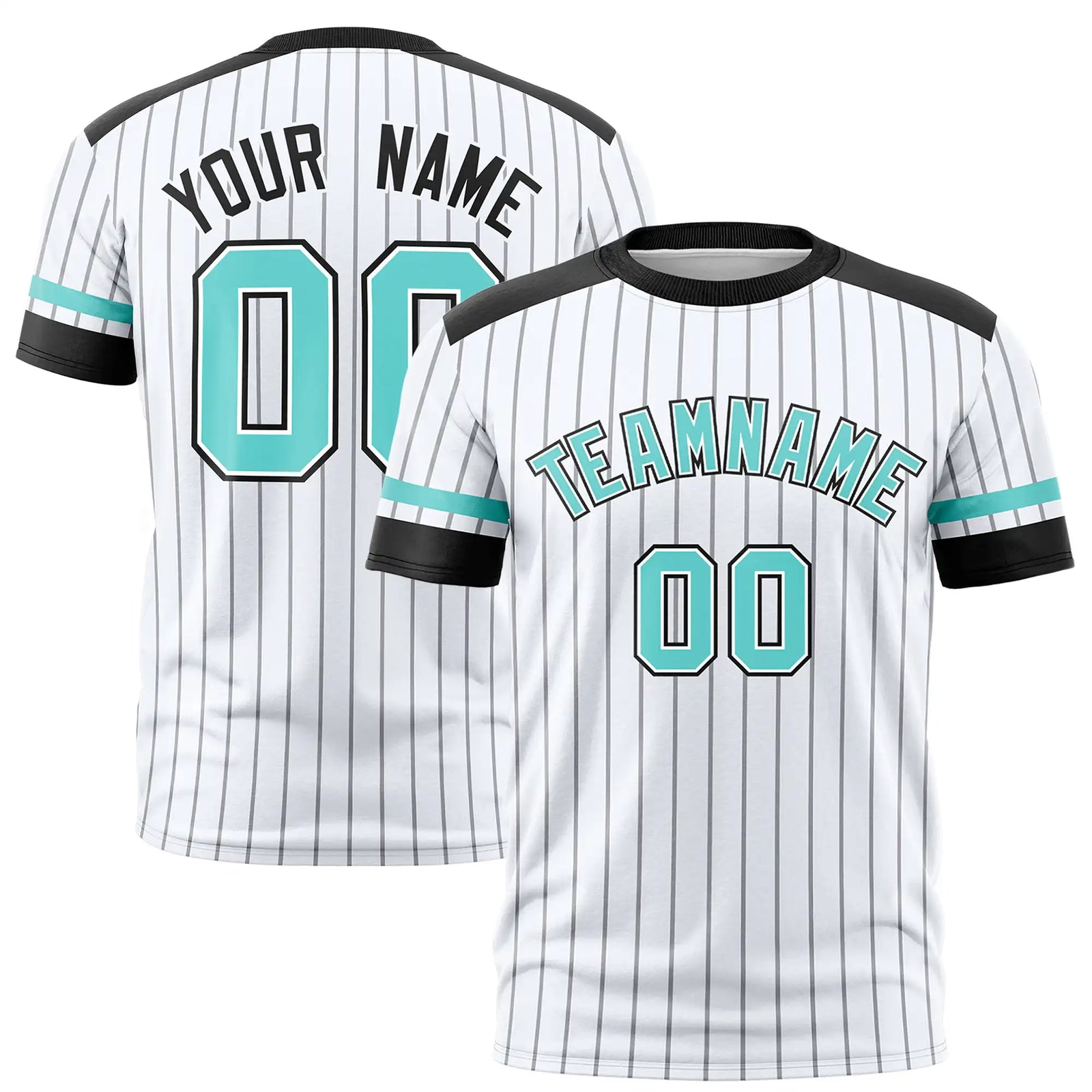 Custom White Black-Aqua Pinstripe Pattern Design Performance T-Shirt