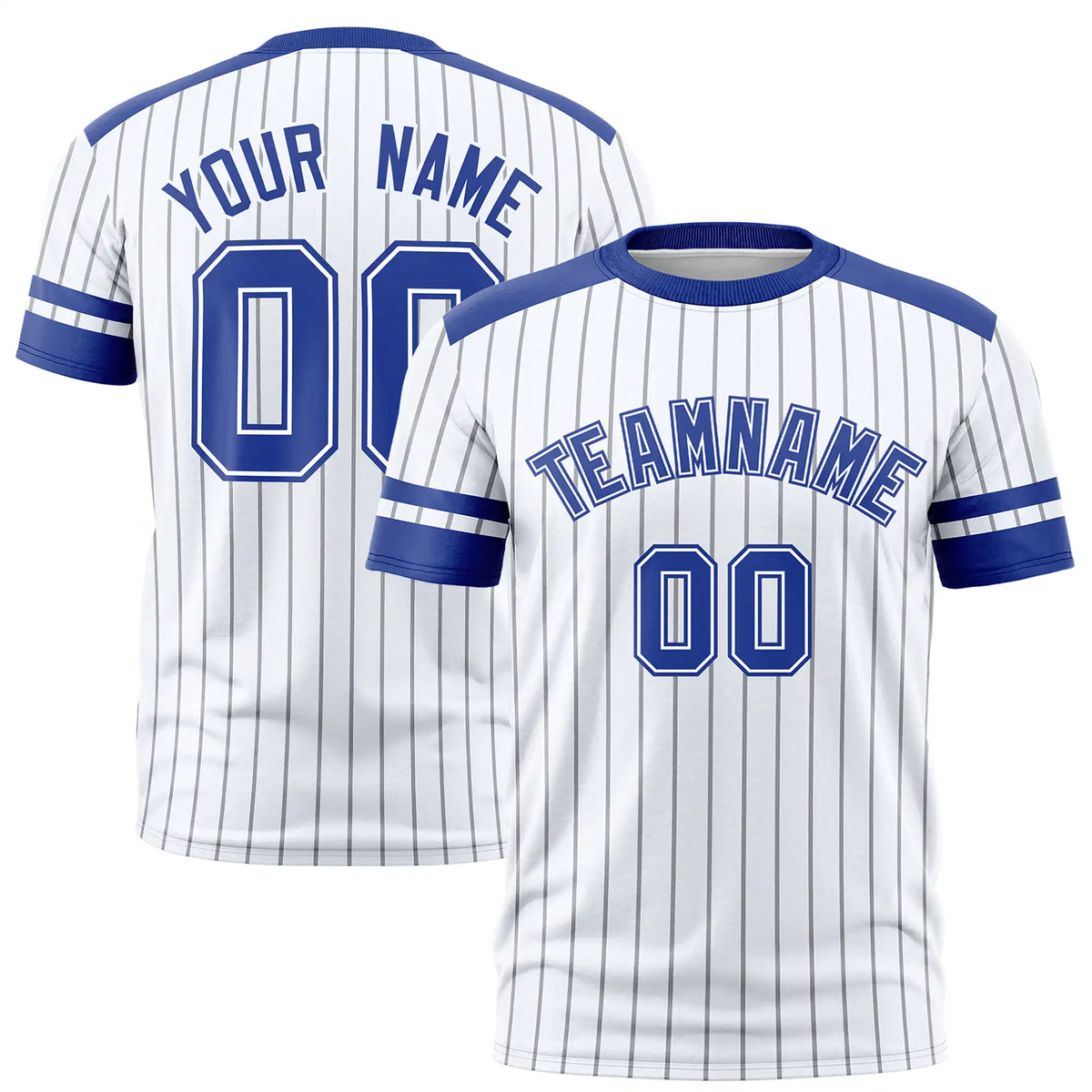 Custom White Black-Royal Blue Pinstripe Pattern Design Performance T-Shirt