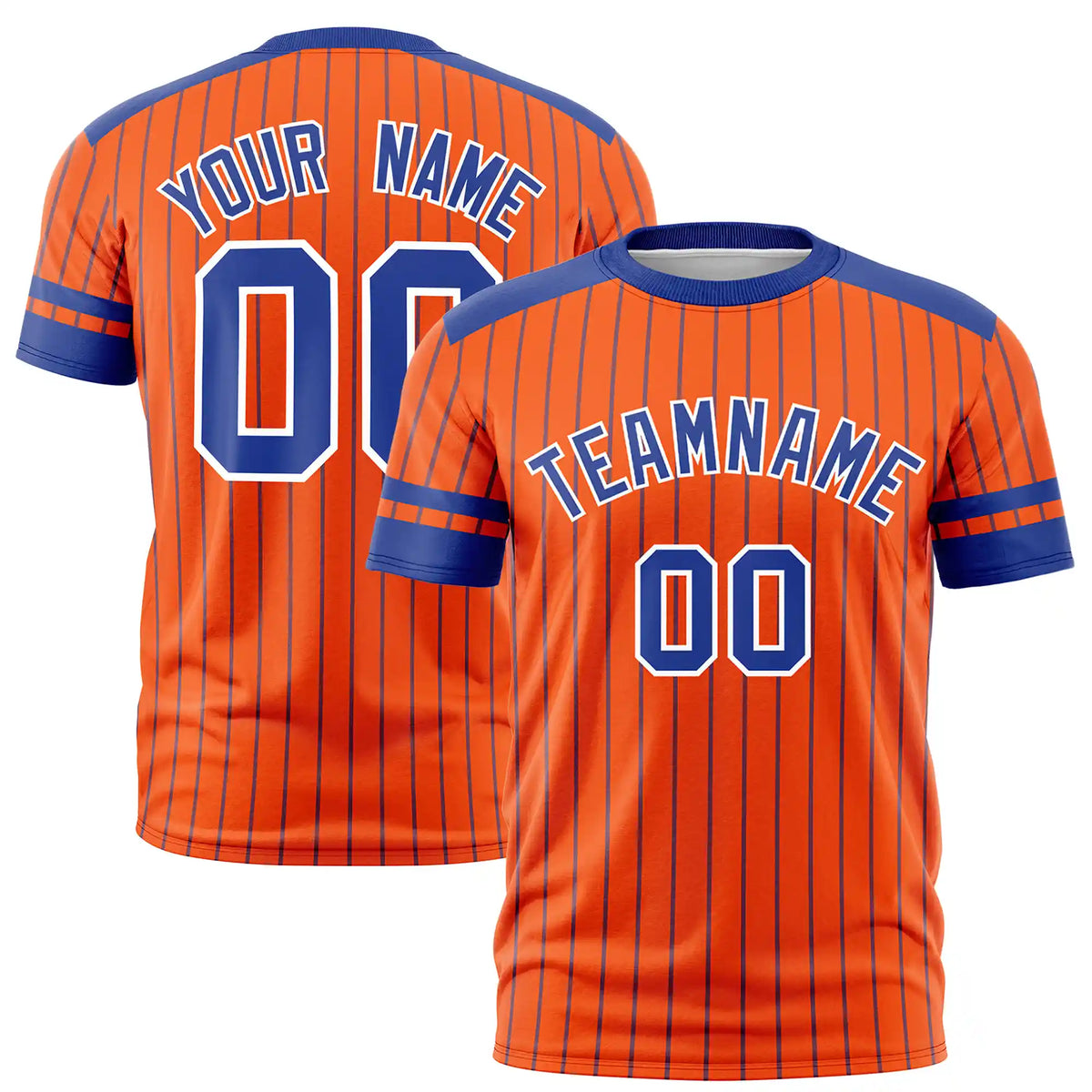 Custom Orange Royal Blue-White Pinstripe Pattern Design Performance T-Shirt