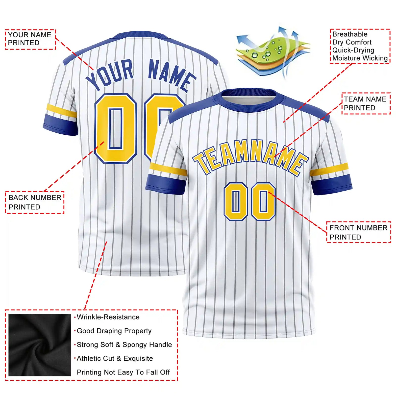 Custom White Black-Gold01 Pinstripe Pattern Design Performance T-Shirt