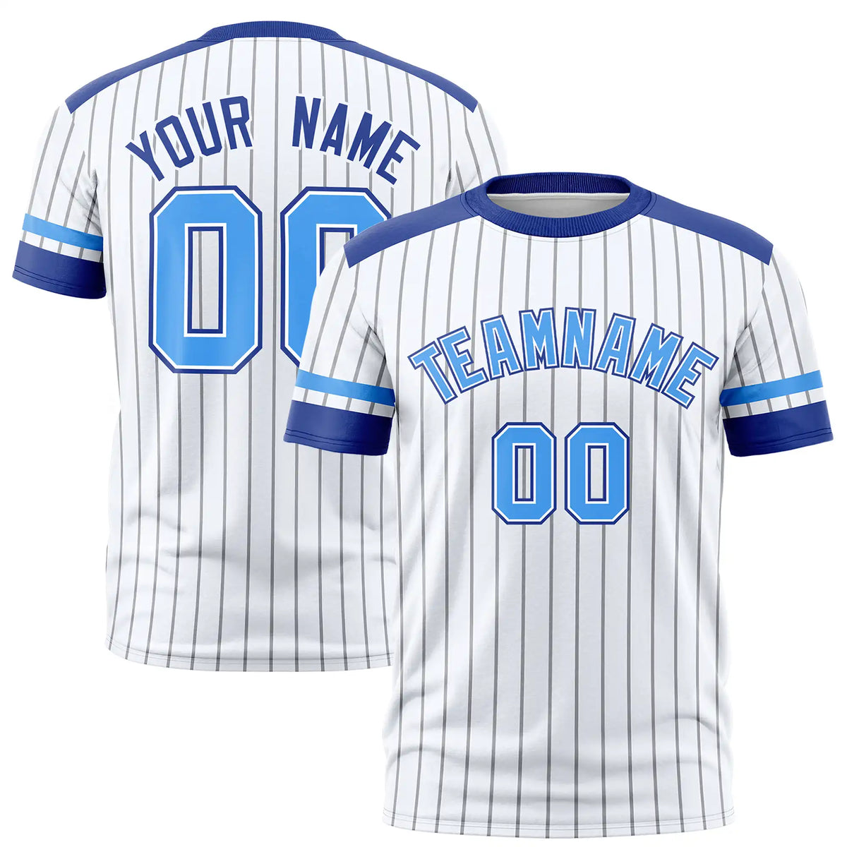 Custom White Black-Powder Blue Pinstripe Pattern Design Performance T-Shirt