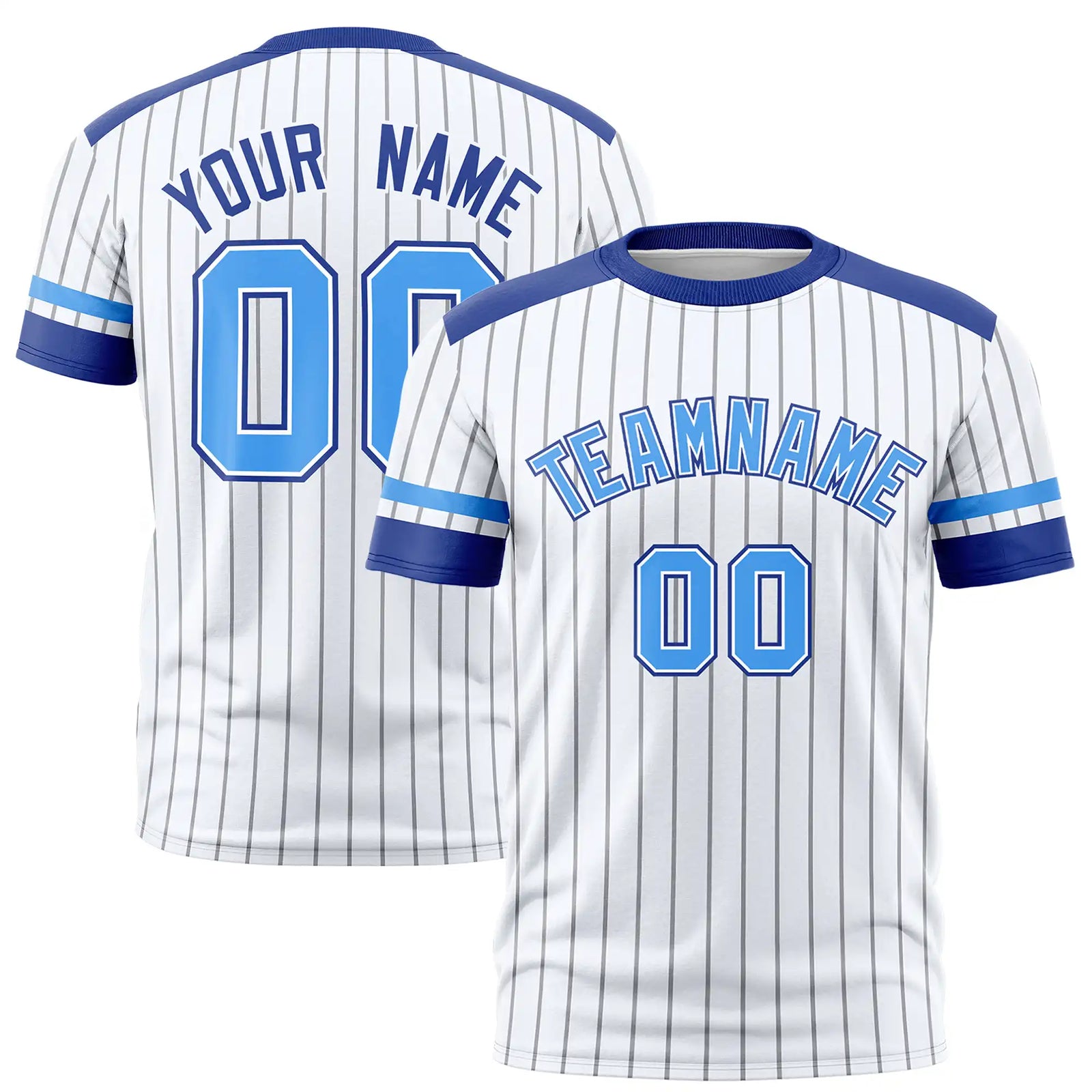 Custom White Black-Powder Blue Pinstripe Pattern Design Performance T-Shirt