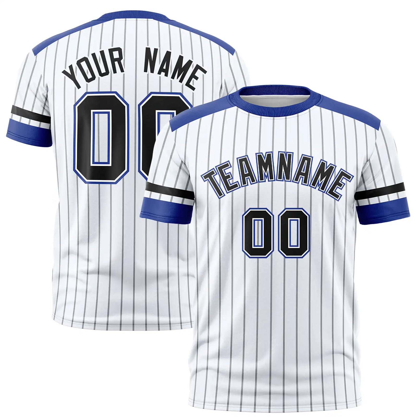 Custom White Black-Royal Blue Pinstripe Pattern Design Performance T-Shirt