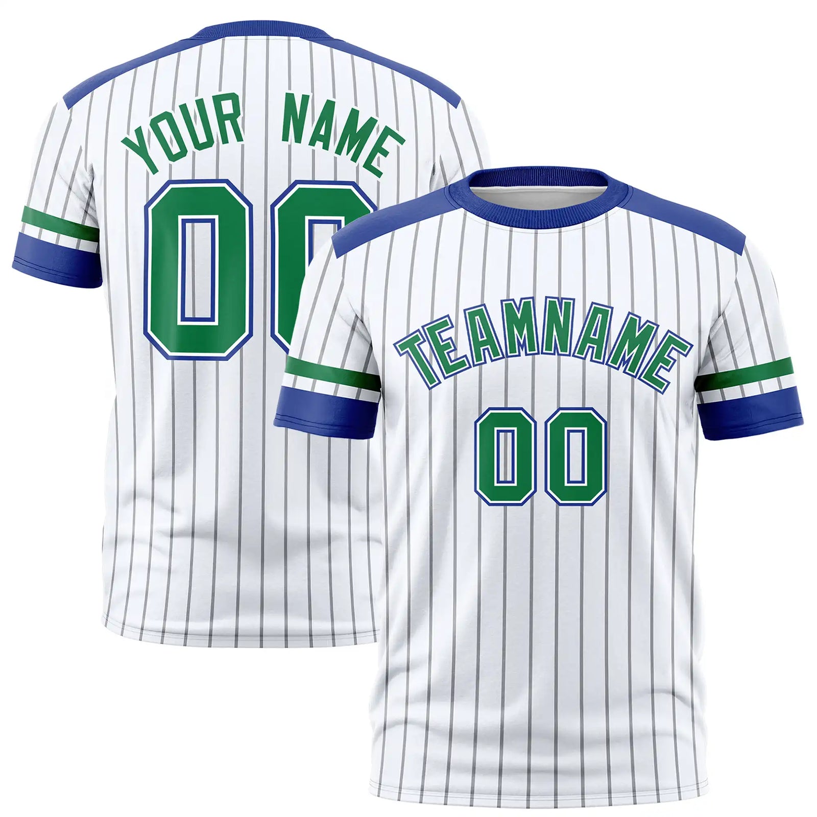 Custom White Black-Kelly Green Pinstripe Pattern Design Performance T-Shirt