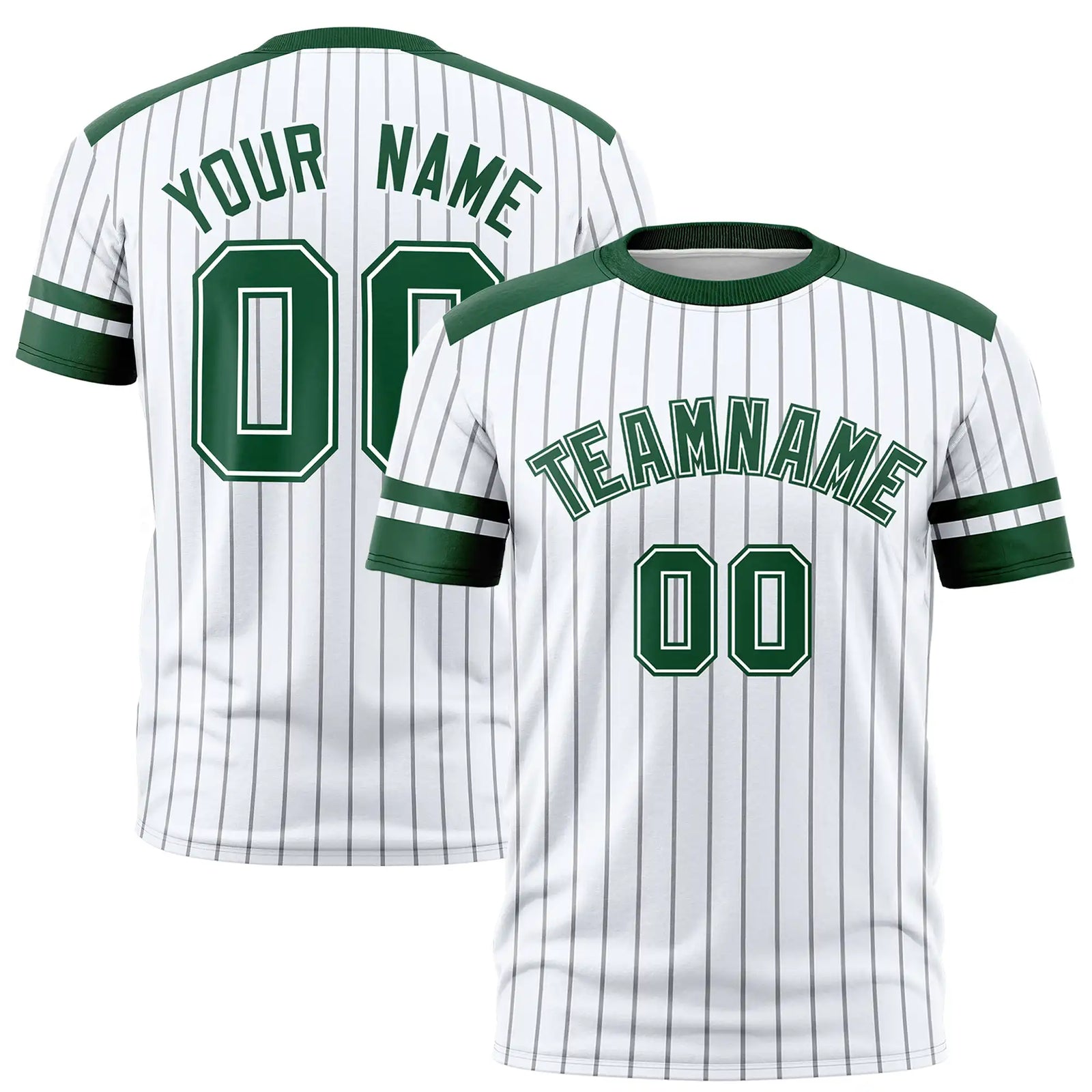 Custom White Black-Green Pinstripe Pattern Design Performance T-Shirt