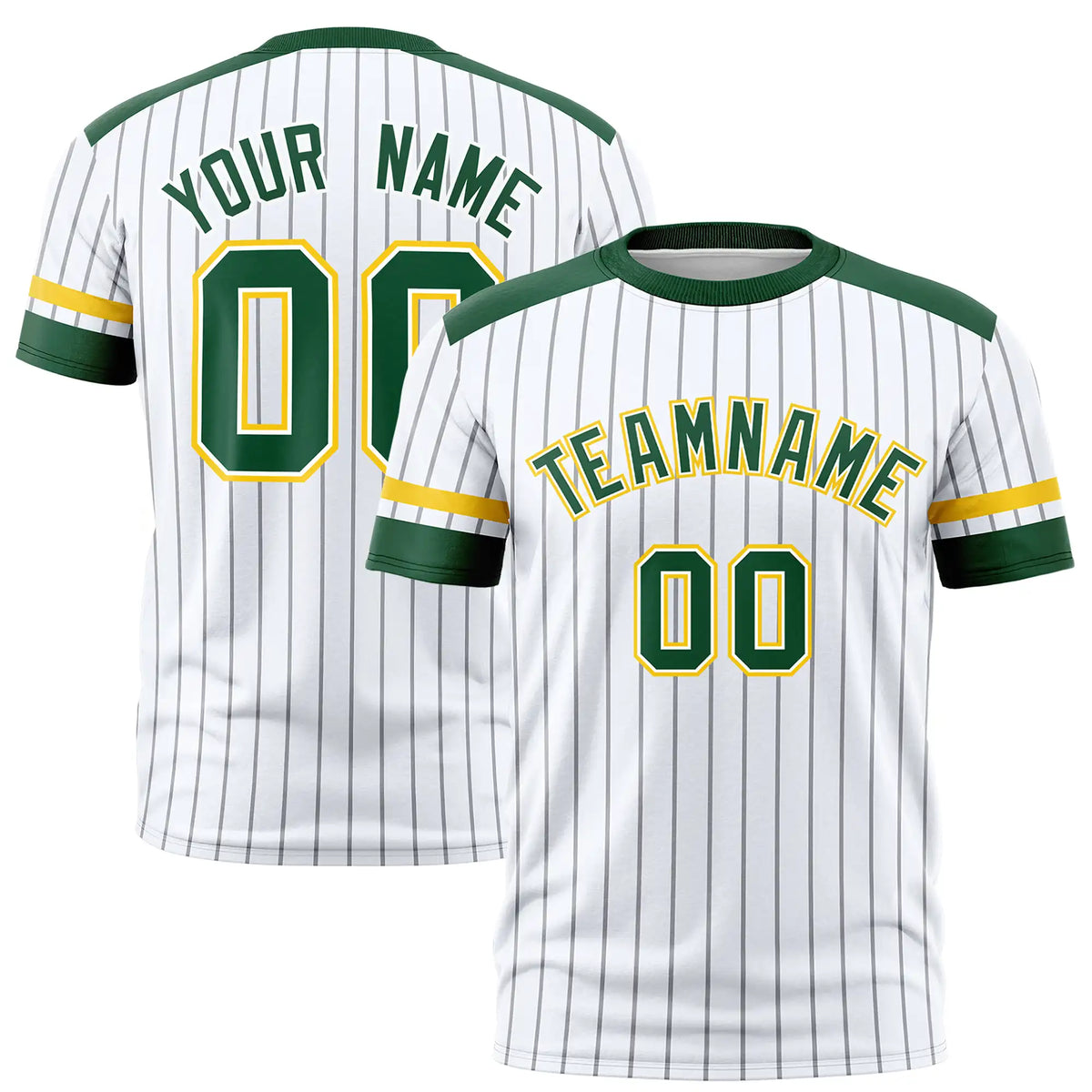 Custom White Black-Green Pinstripe Pattern Design Performance T-Shirt