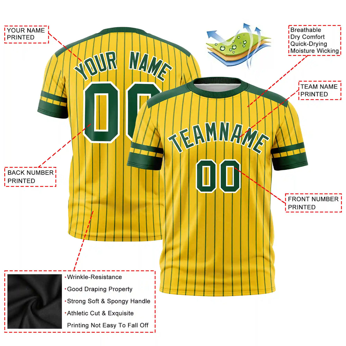 Custom Yellow Green-White Pinstripe Pattern Design Performance T-Shirt