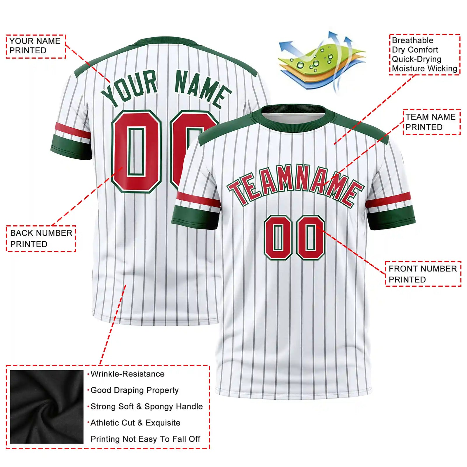 Custom White Black-Red Pinstripe Pattern Design Performance T-Shirt