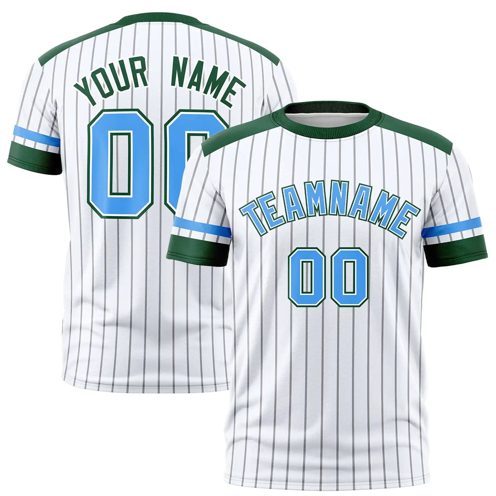 Custom White Black-Powder Blue Pinstripe Pattern Design Performance T-Shirt