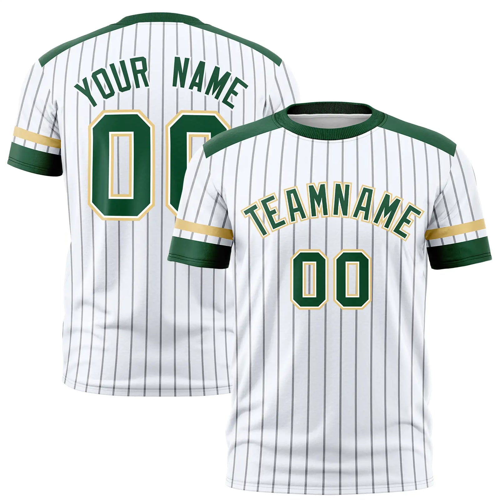 Custom White Black-Green Pinstripe Pattern Design Performance T-Shirt