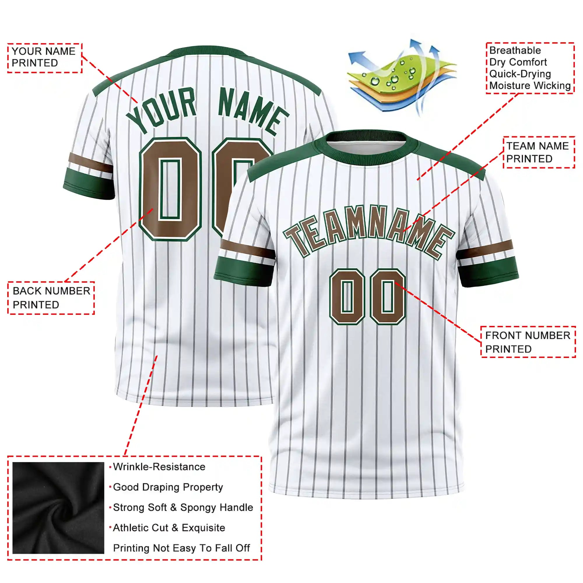 Custom White Black-Brown Pinstripe Pattern Design Performance T-Shirt