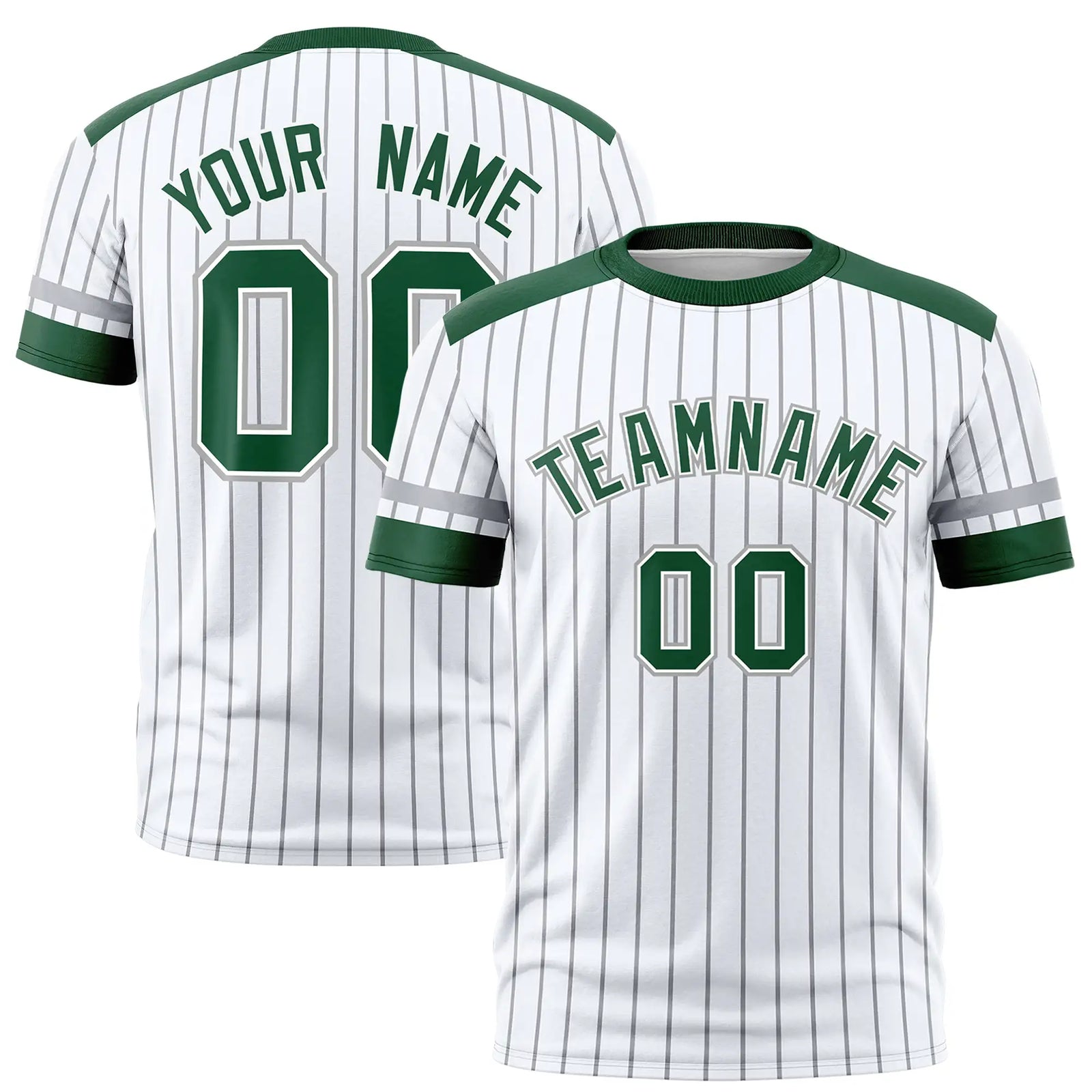 Custom White Black-Green Pinstripe Pattern Design Performance T-Shirt