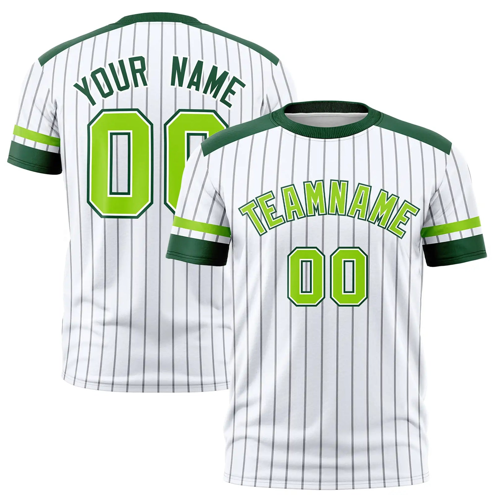 Custom White Black-Neon Green Pinstripe Pattern Design Performance T-Shirt