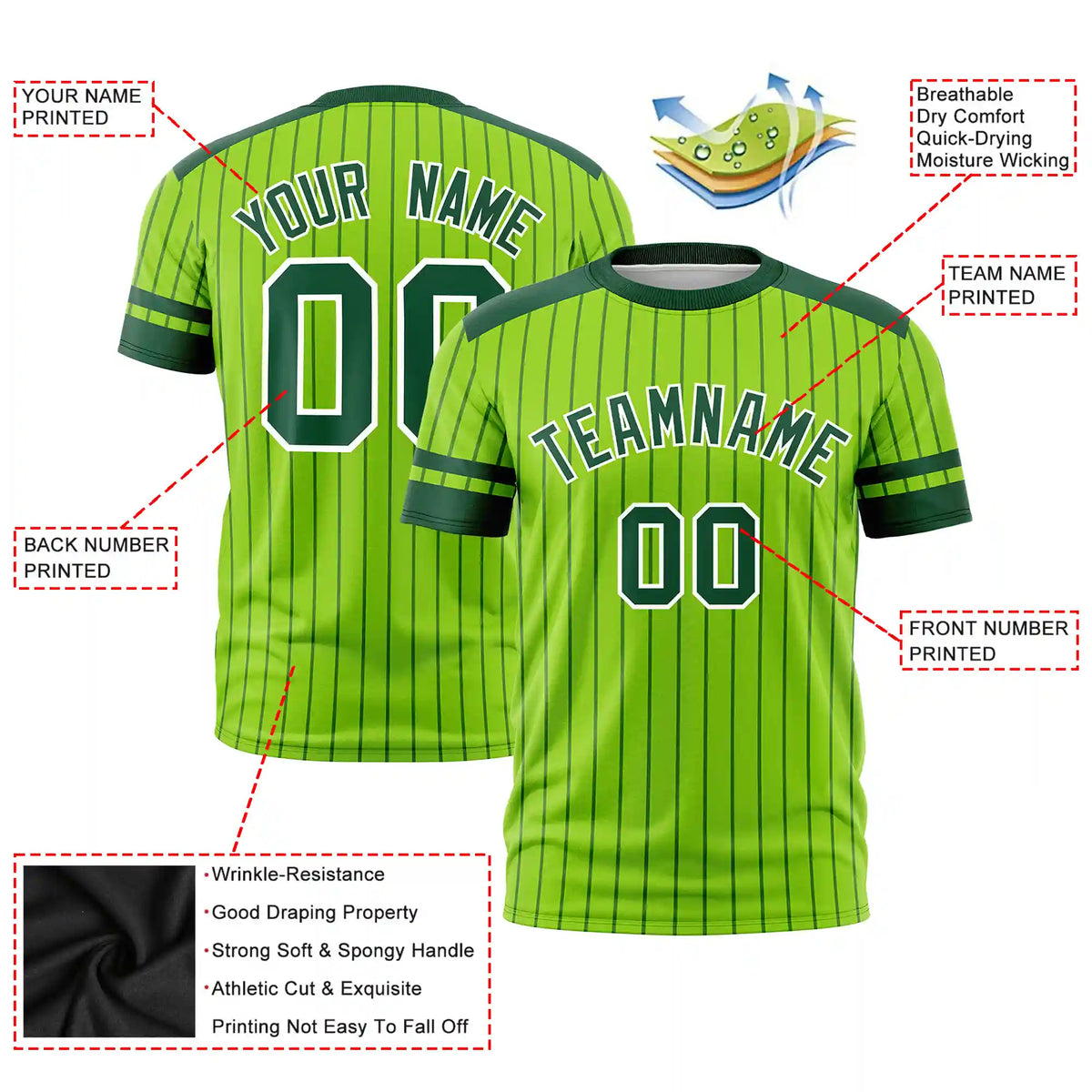 Custom Neon Green Black-White Pinstripe Pattern Design Performance T-Shirt