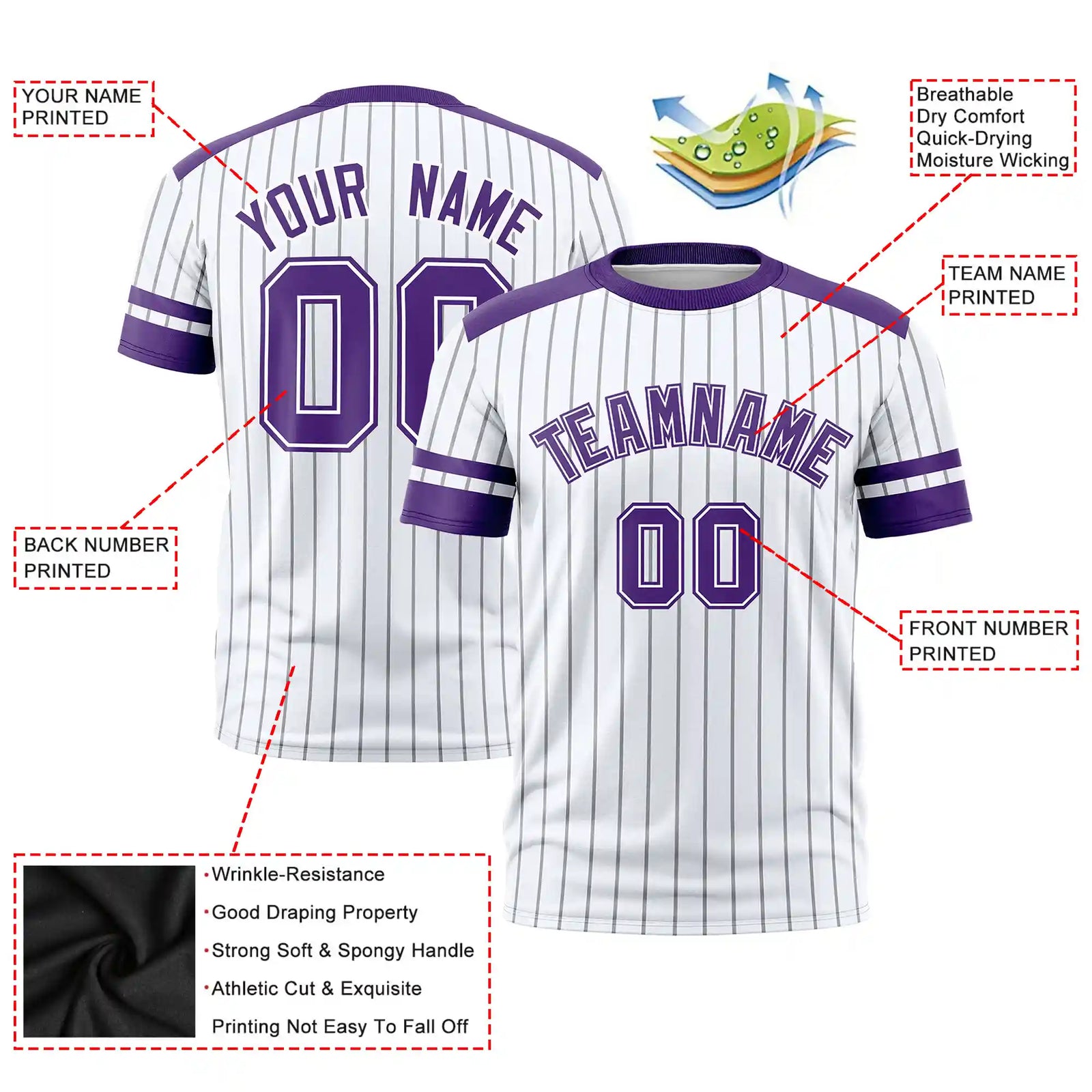 Custom White Black-Purple Pinstripe Pattern Design Performance T-Shirt