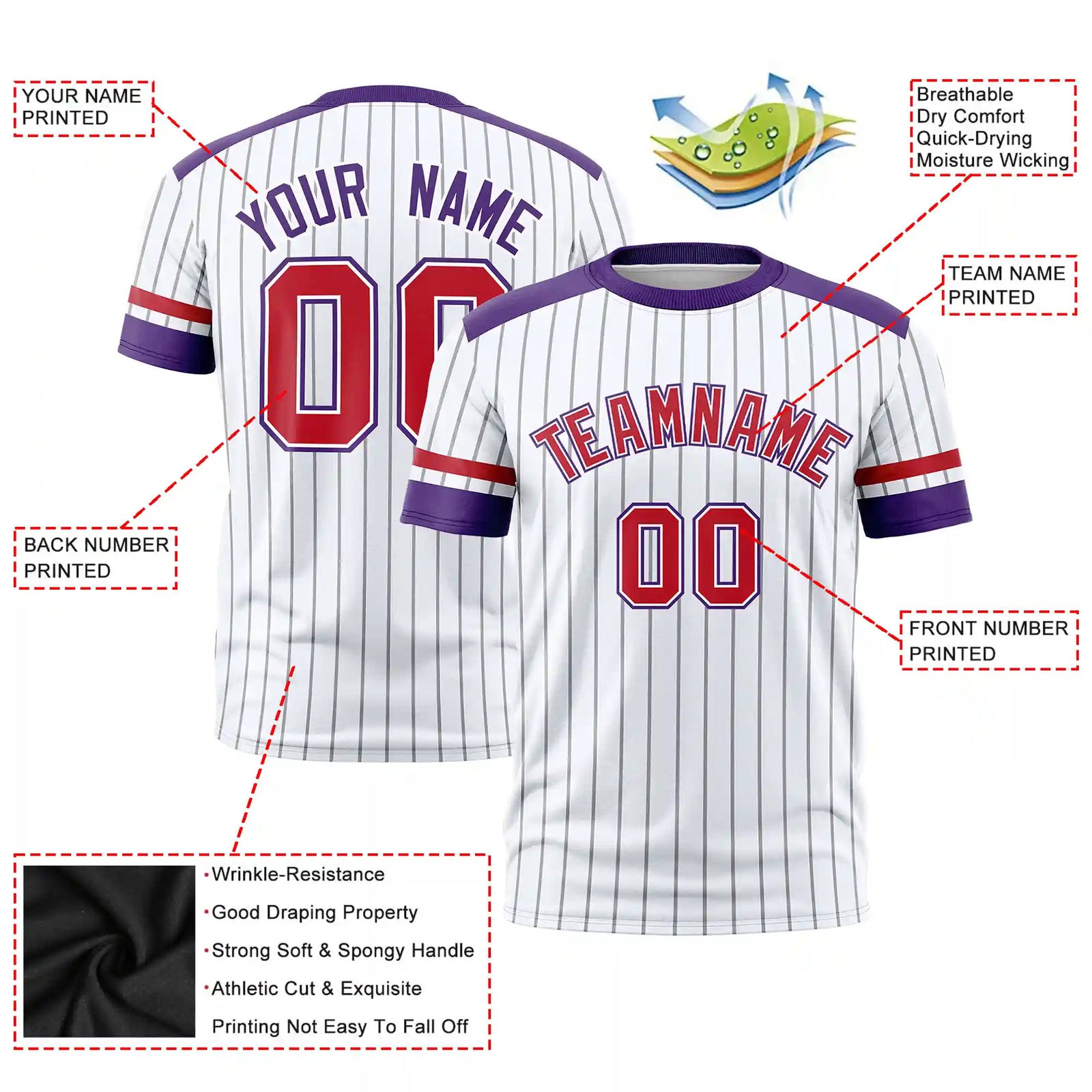 Custom White Black-Red Pinstripe Pattern Design Performance T-Shirt