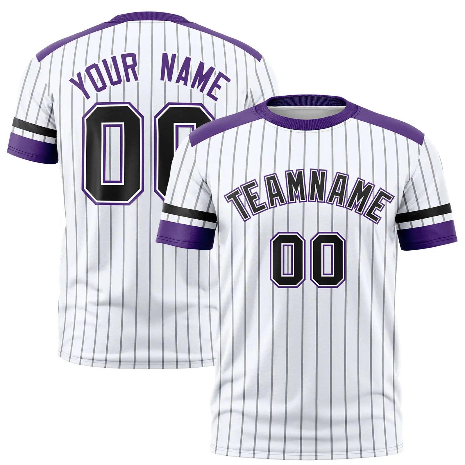 Custom White Black-Purple Pinstripe Pattern Design Performance T-Shirt