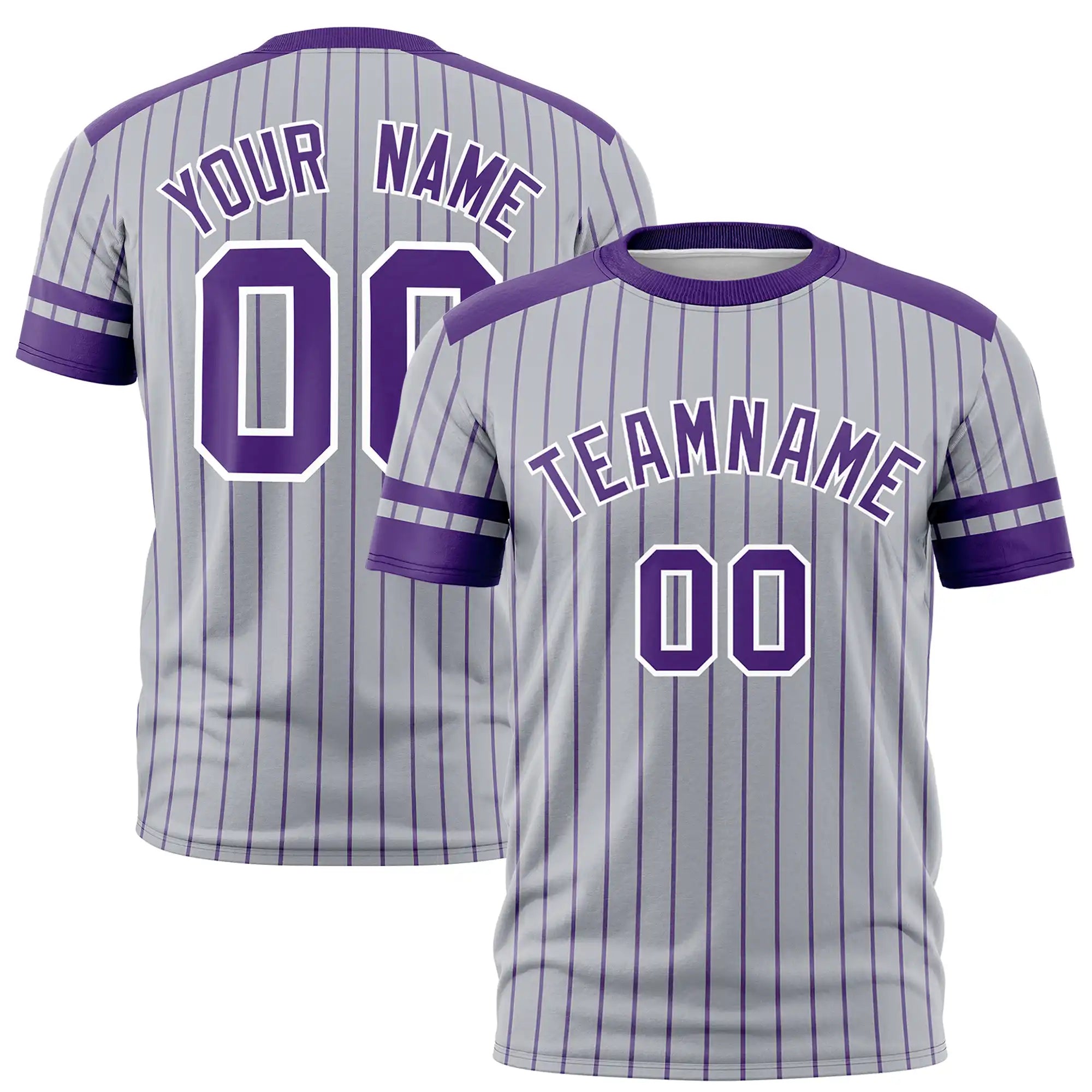 Custom Gray Purple-White Pinstripe Pattern Design Performance T-Shirt
